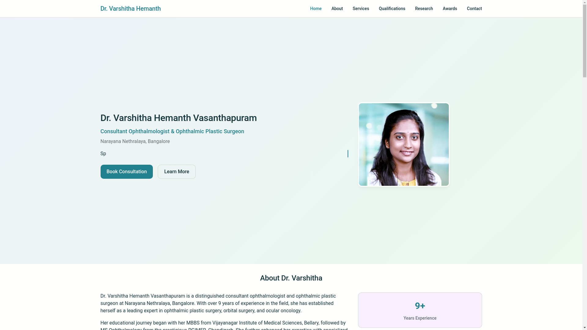 website screenshot of https://drvarshitha.pages.dev/