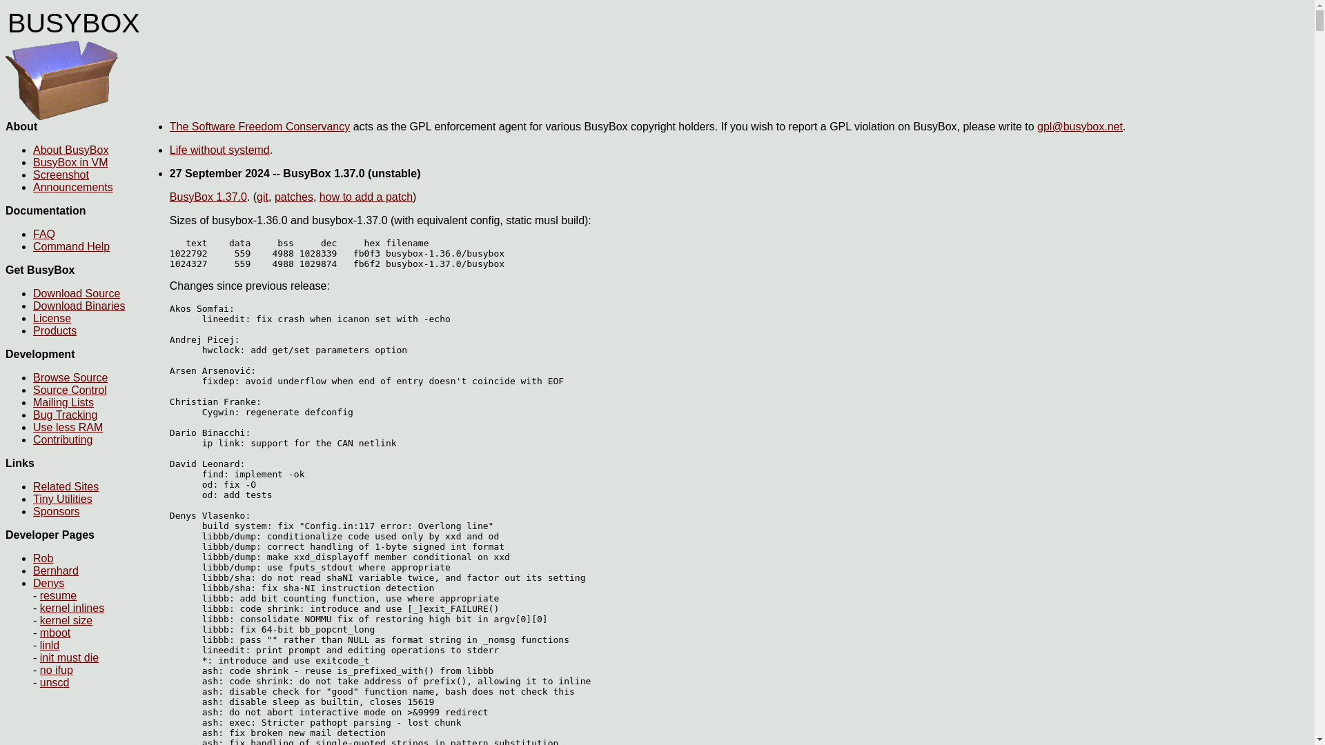 website screenshot of https://www.busybox.net