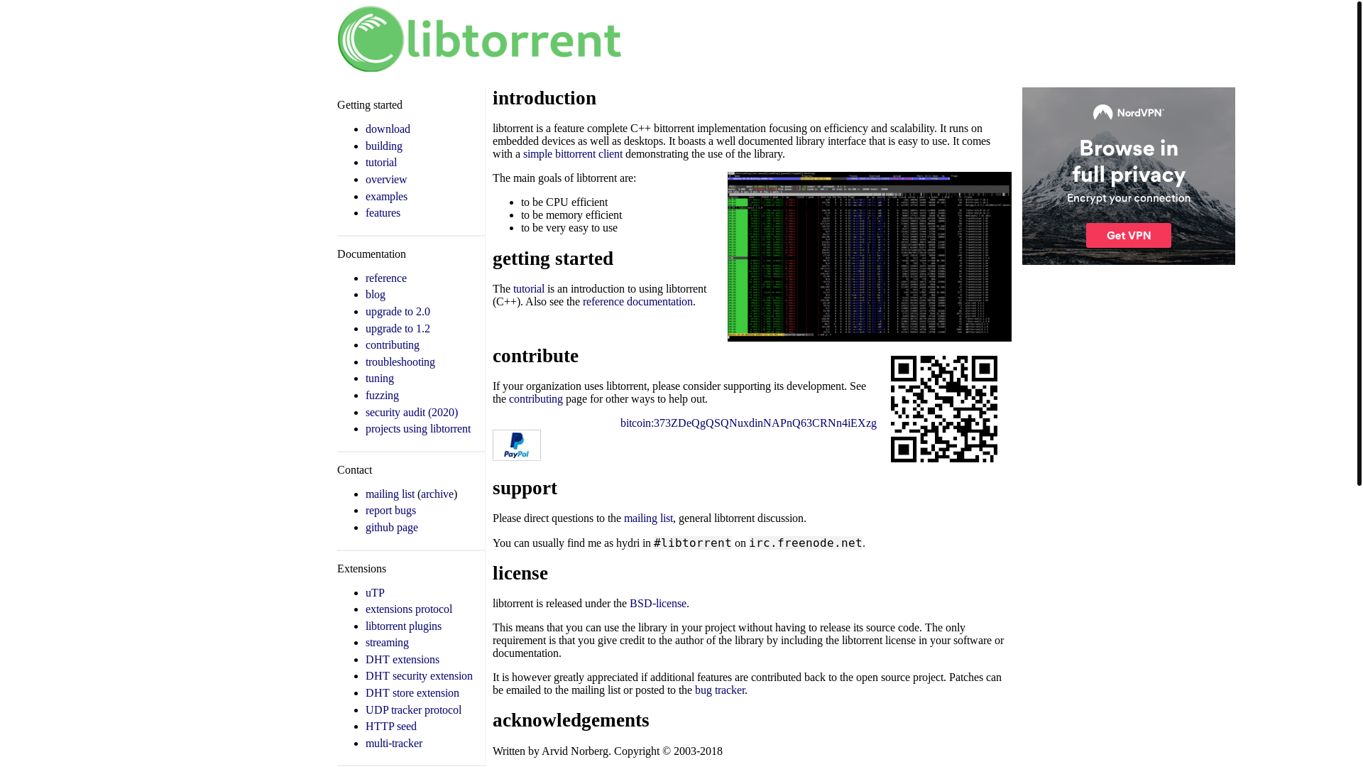 website screenshot of https://libtorrent.org
