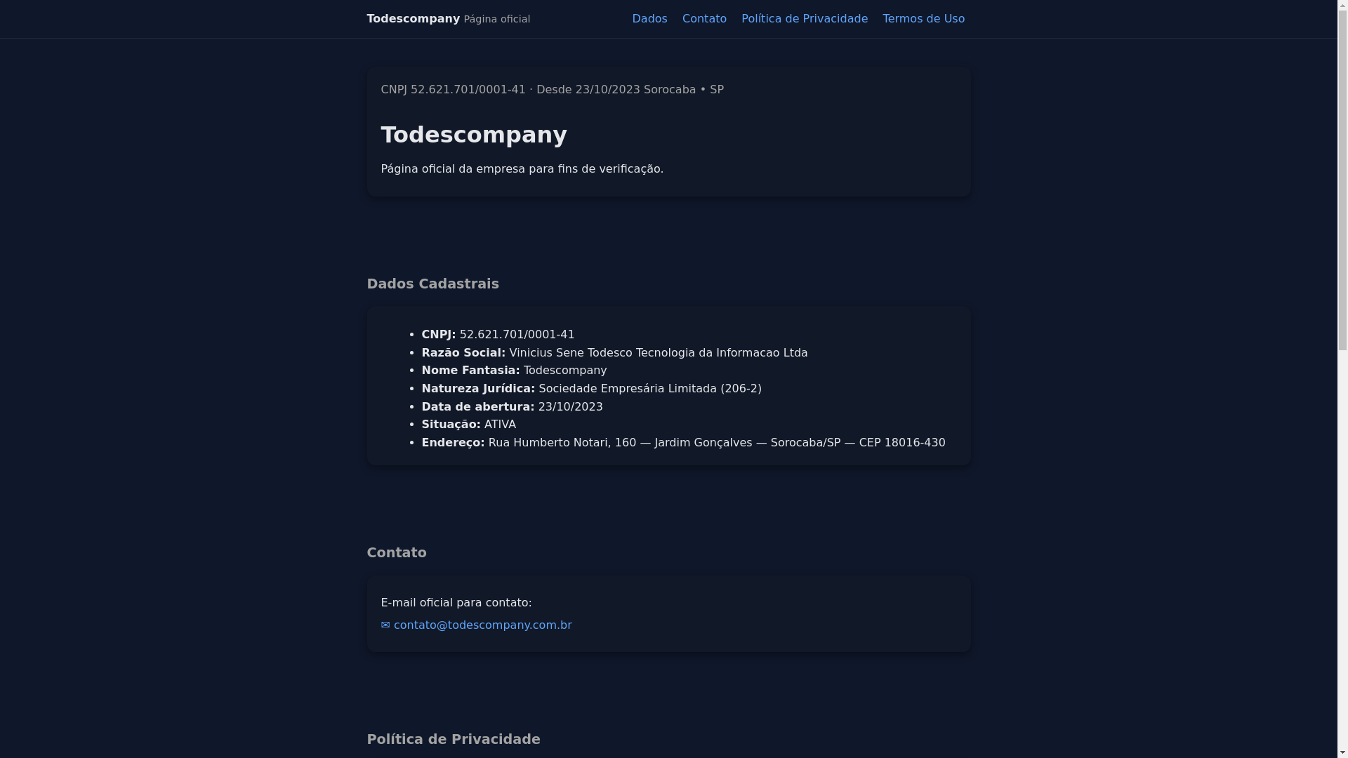 website screenshot of https://todescompany.com.br/