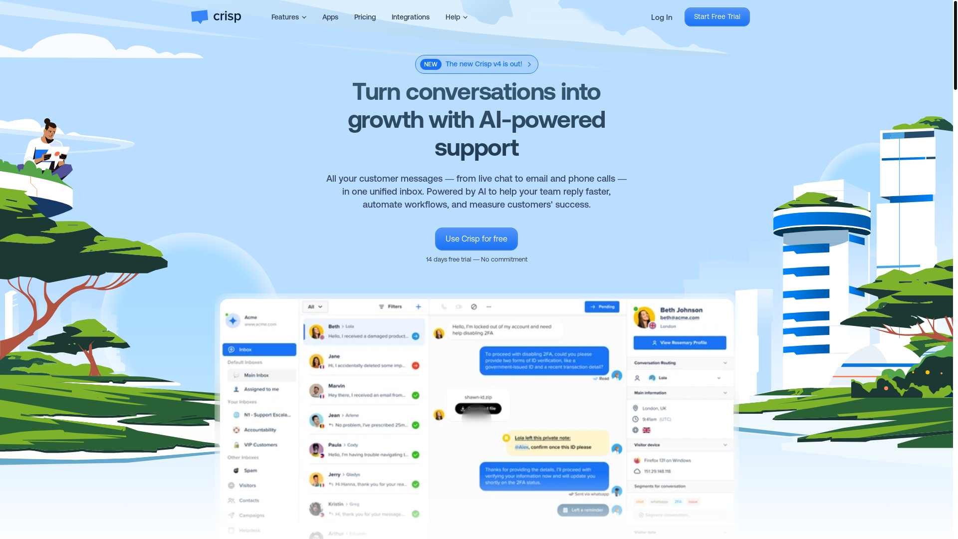 website screenshot of https://crisp.chat/