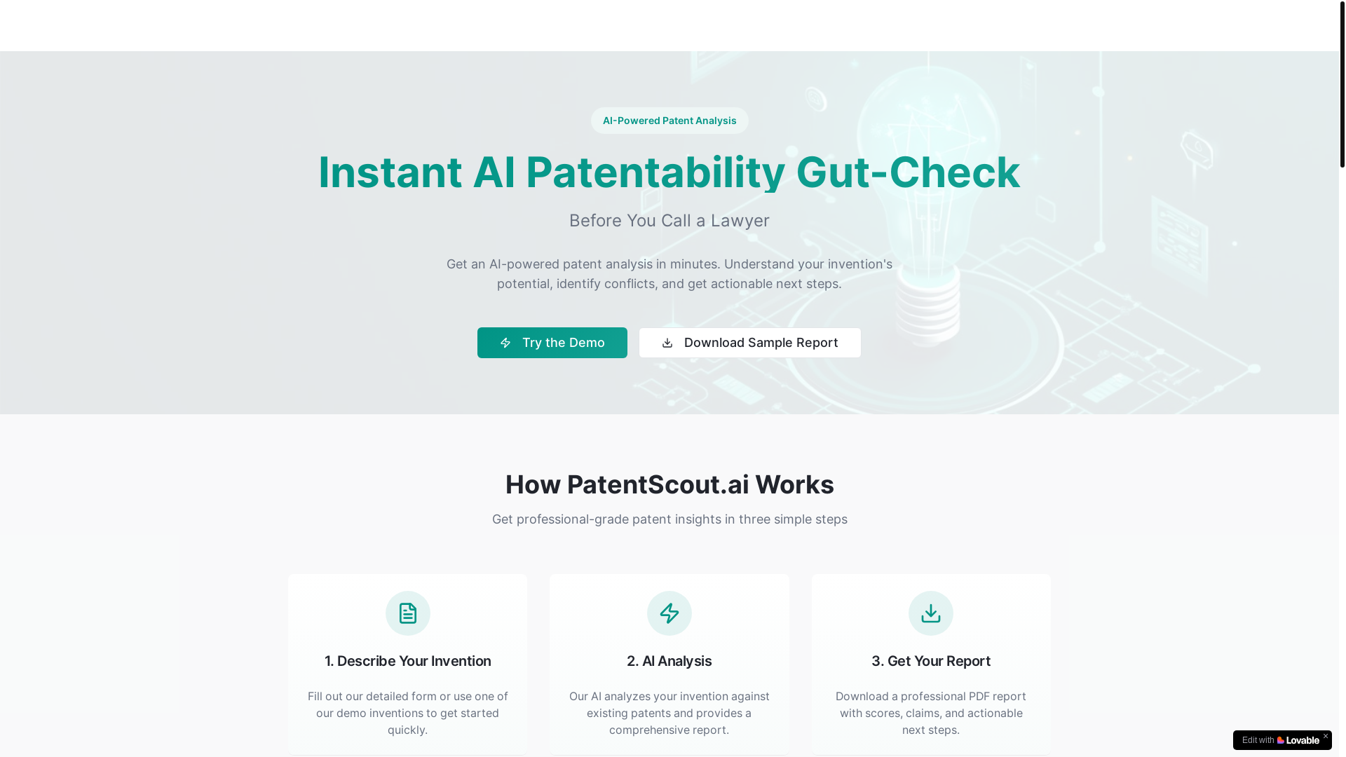 website screenshot of https://patentscout.ai/