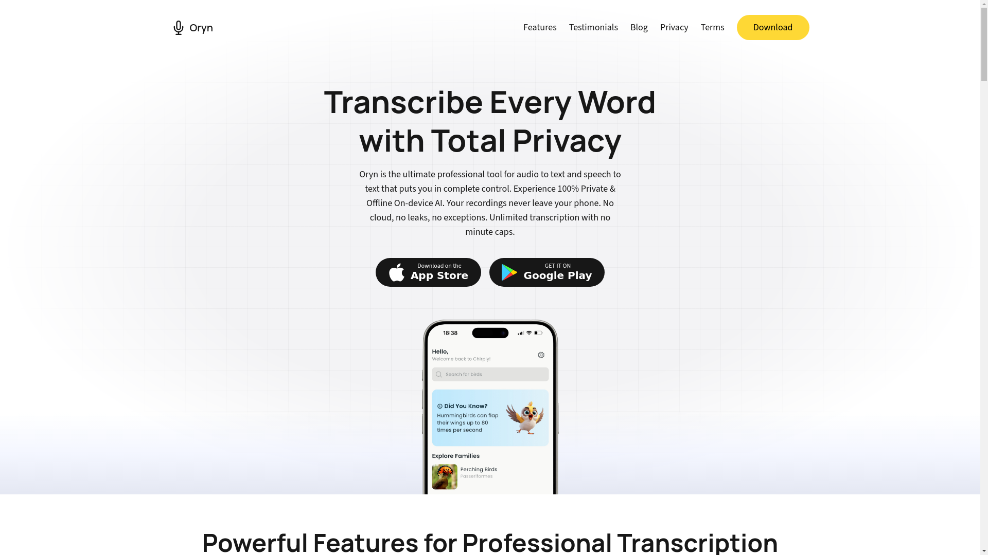 website screenshot of https://oryn-landing-page.pages.dev/