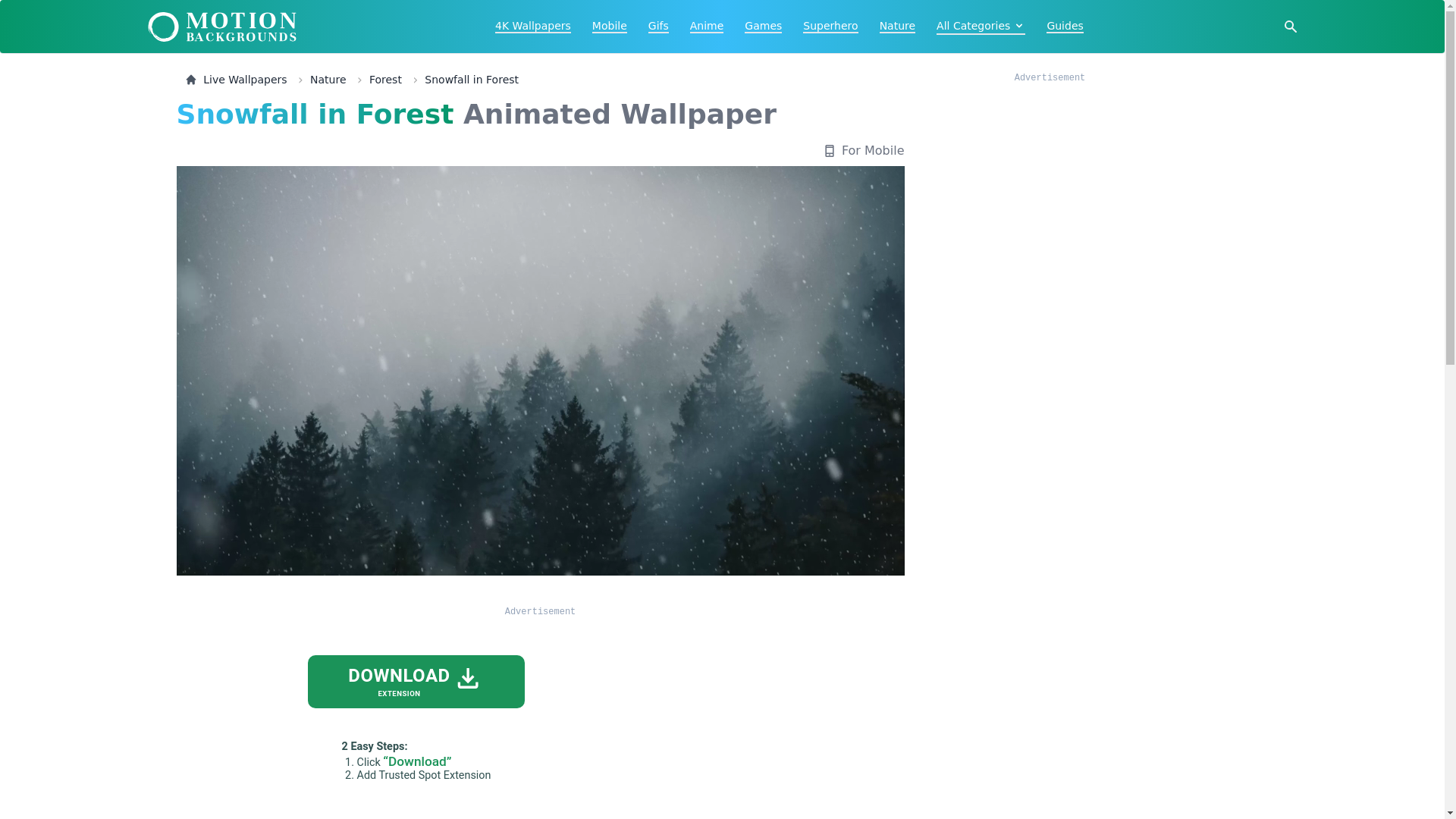 website screenshot of https://motionbgs.com/snowfall-in-forest