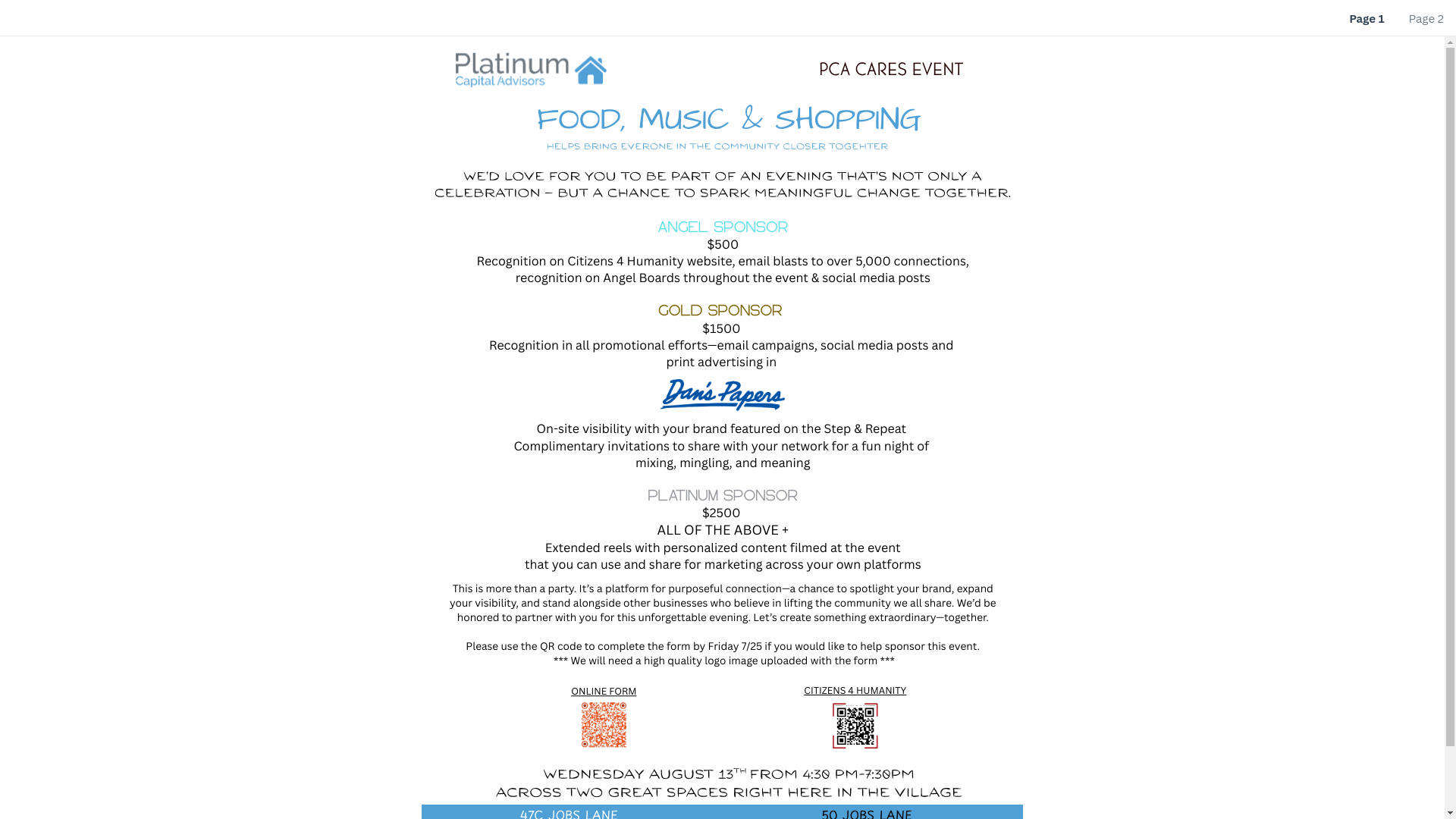 website screenshot of https://pcaevents.com/