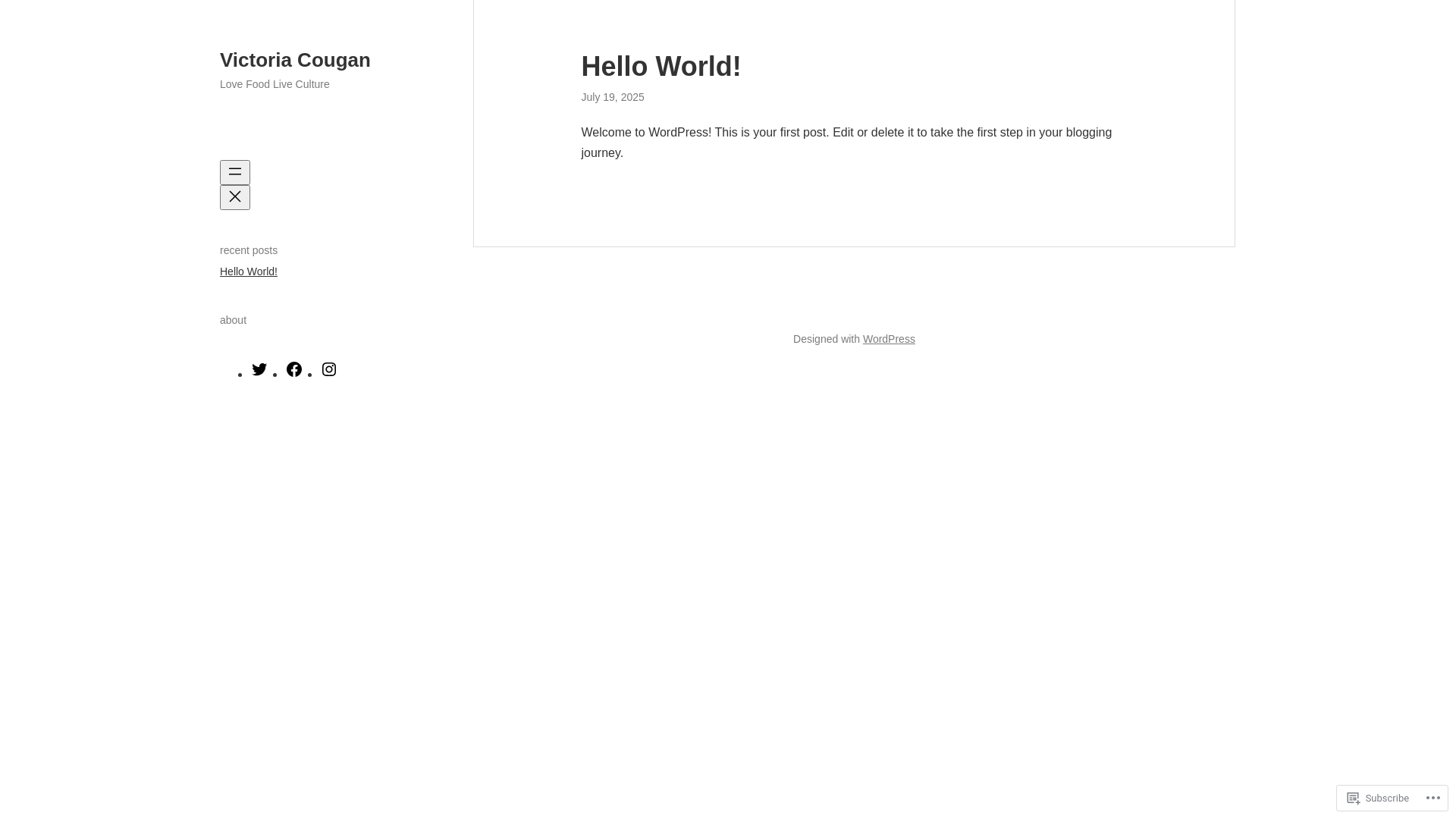 website screenshot of https://victoriacougan.blog/