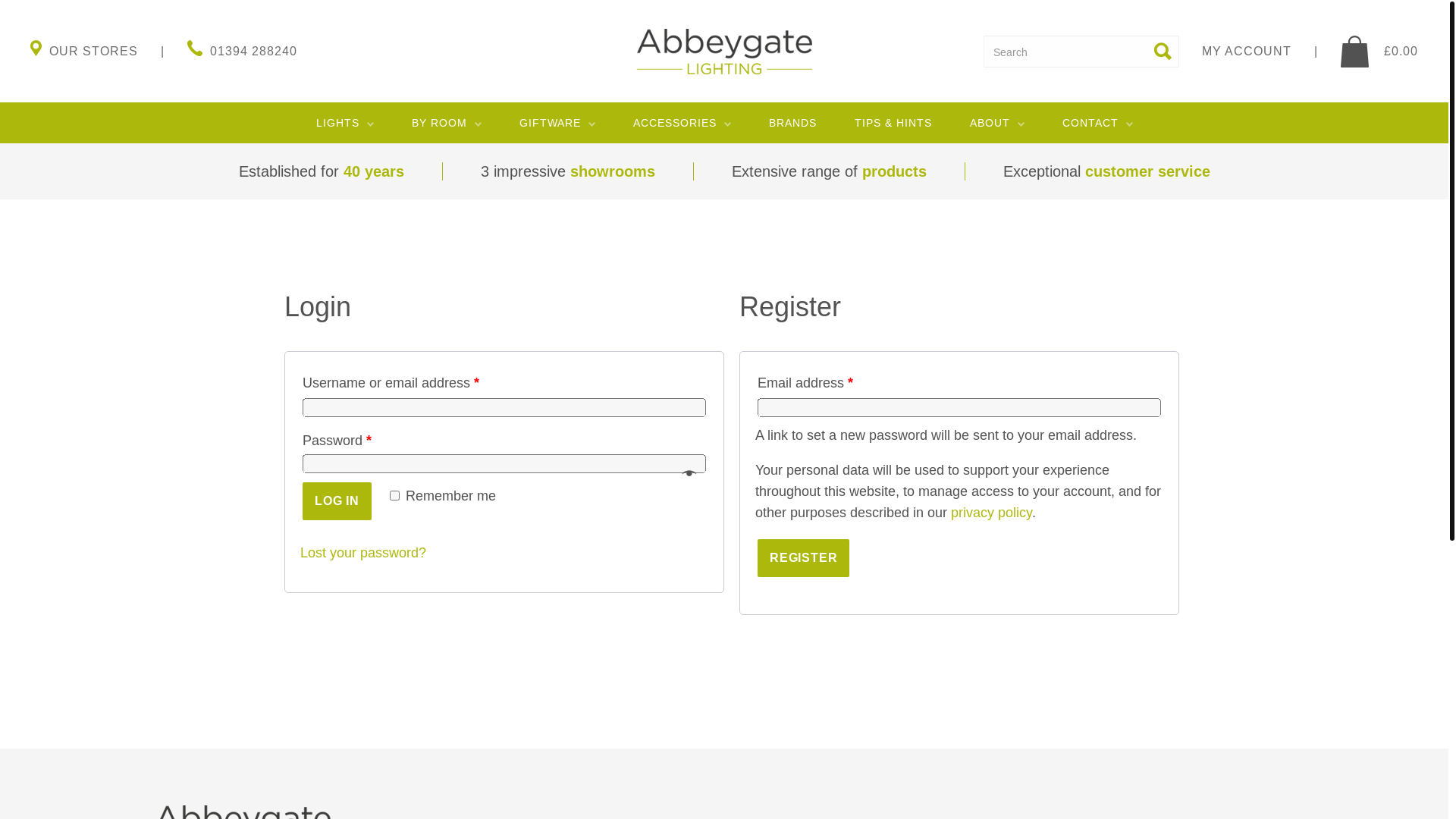 website screenshot of https://www.abbeygatelighting.co.uk/my-account/
