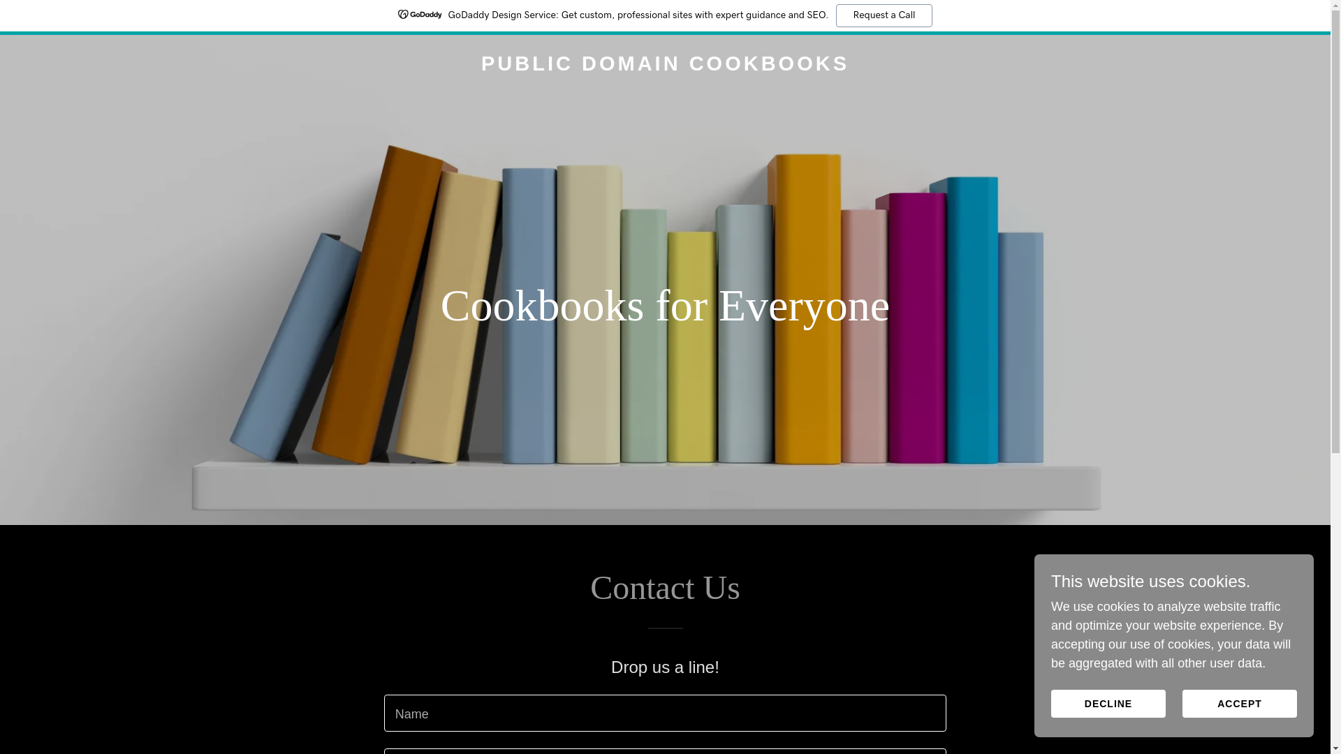 website screenshot of https://publicdomaincookbooks.com/