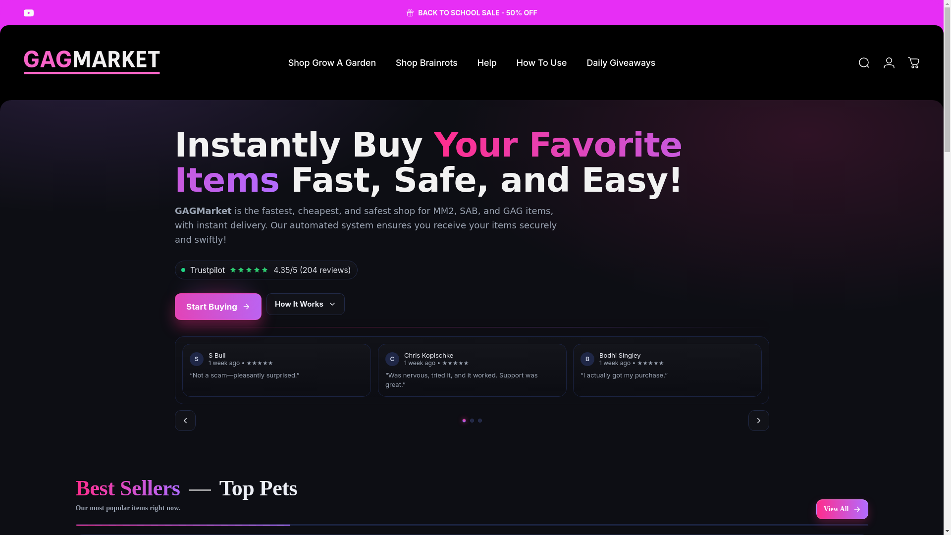 website screenshot of https://gagmarket.gg/