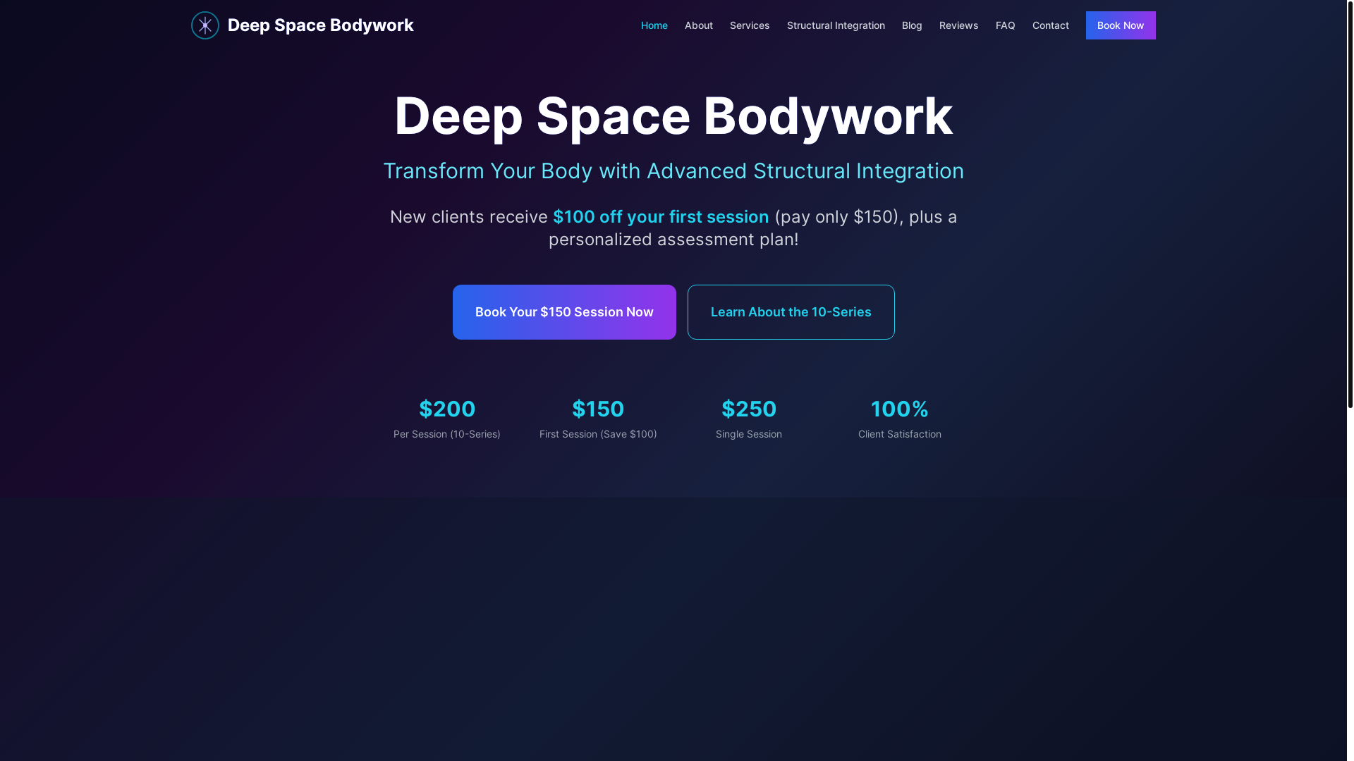 website screenshot of https://deepspacebodywork.com/