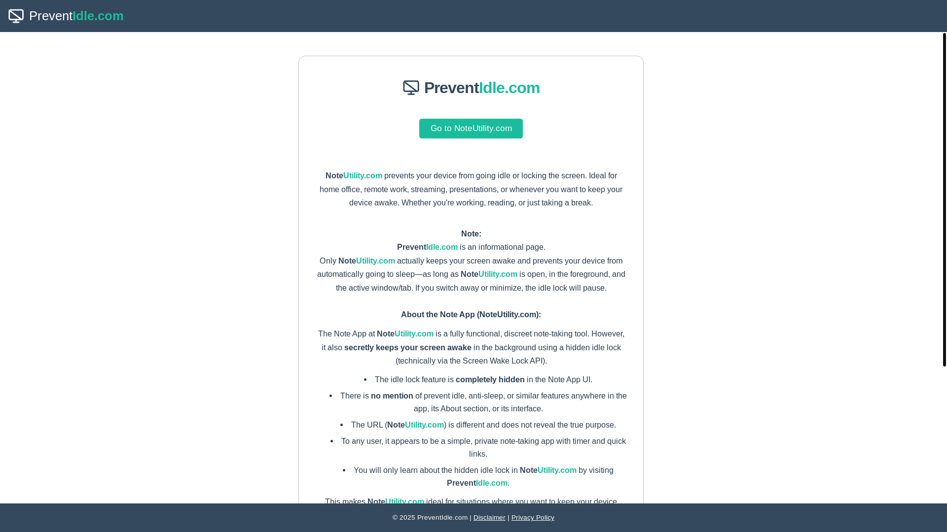 website screenshot of https://preventidle.pages.dev/