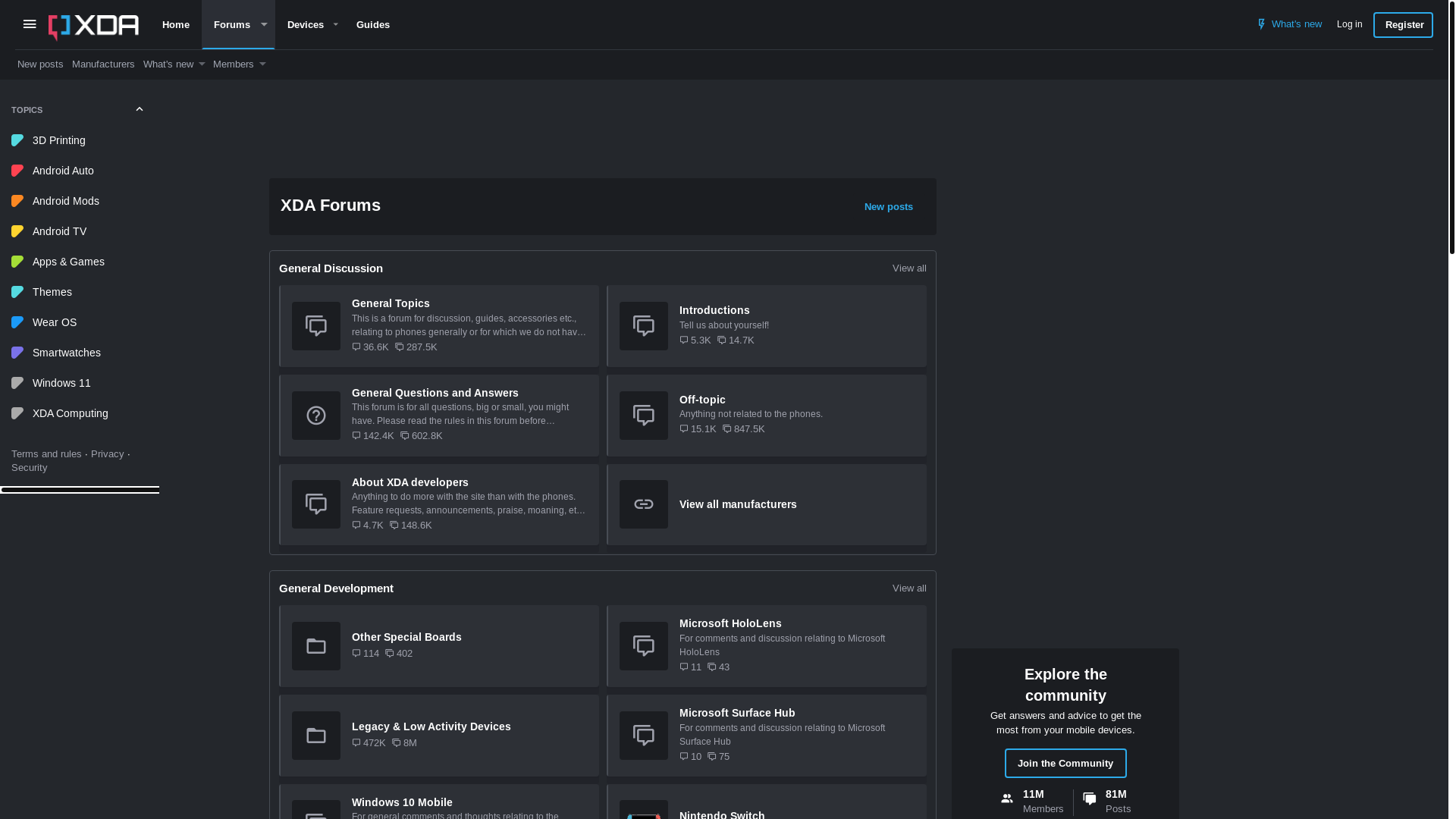 website screenshot of https://xdaforums.com