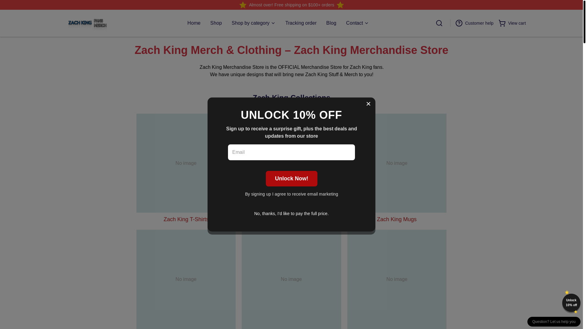 website screenshot of https://zachkingmerch.shop/