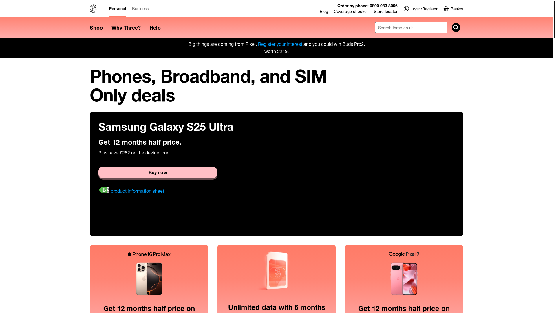 website screenshot of https://www.three.co.uk/