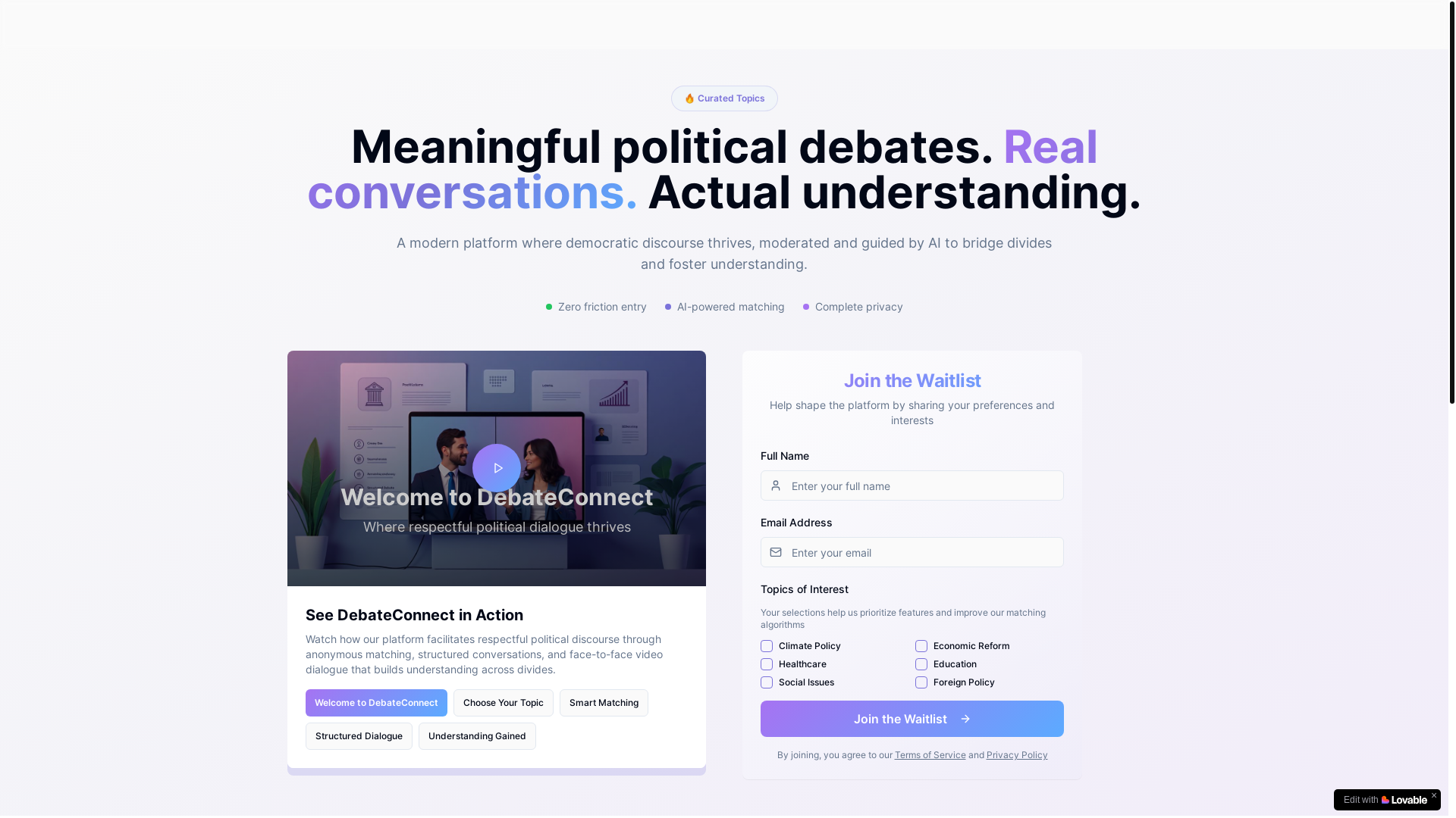 website screenshot of https://agoradebate.io/
