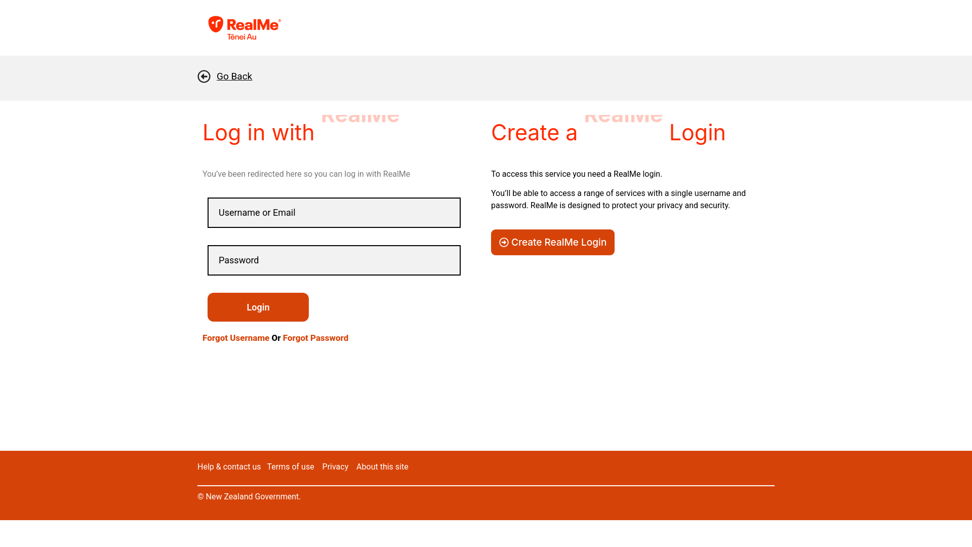 website screenshot of https://realmegovtnz.com/login/