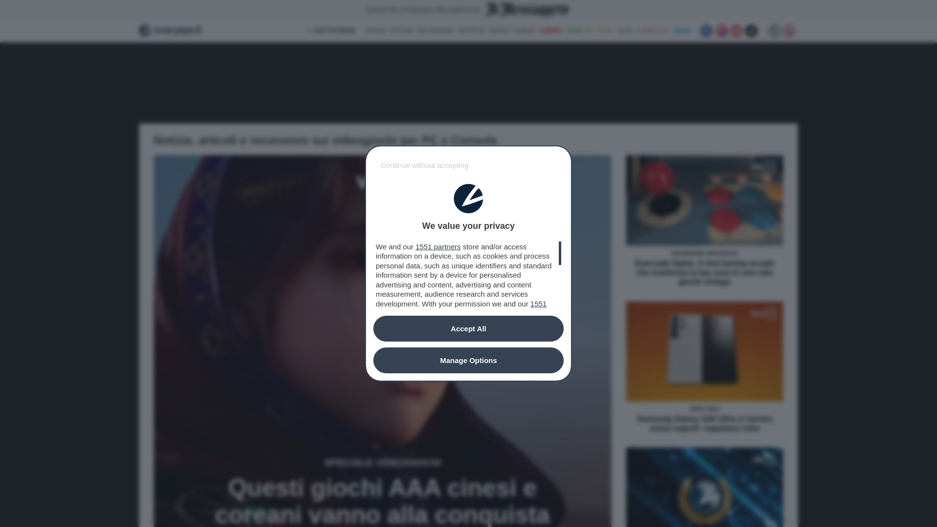 website screenshot of https://www.everyeye.it/