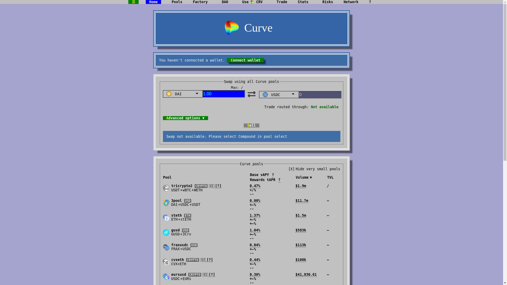 website screenshot of https://classic.curve.finance/