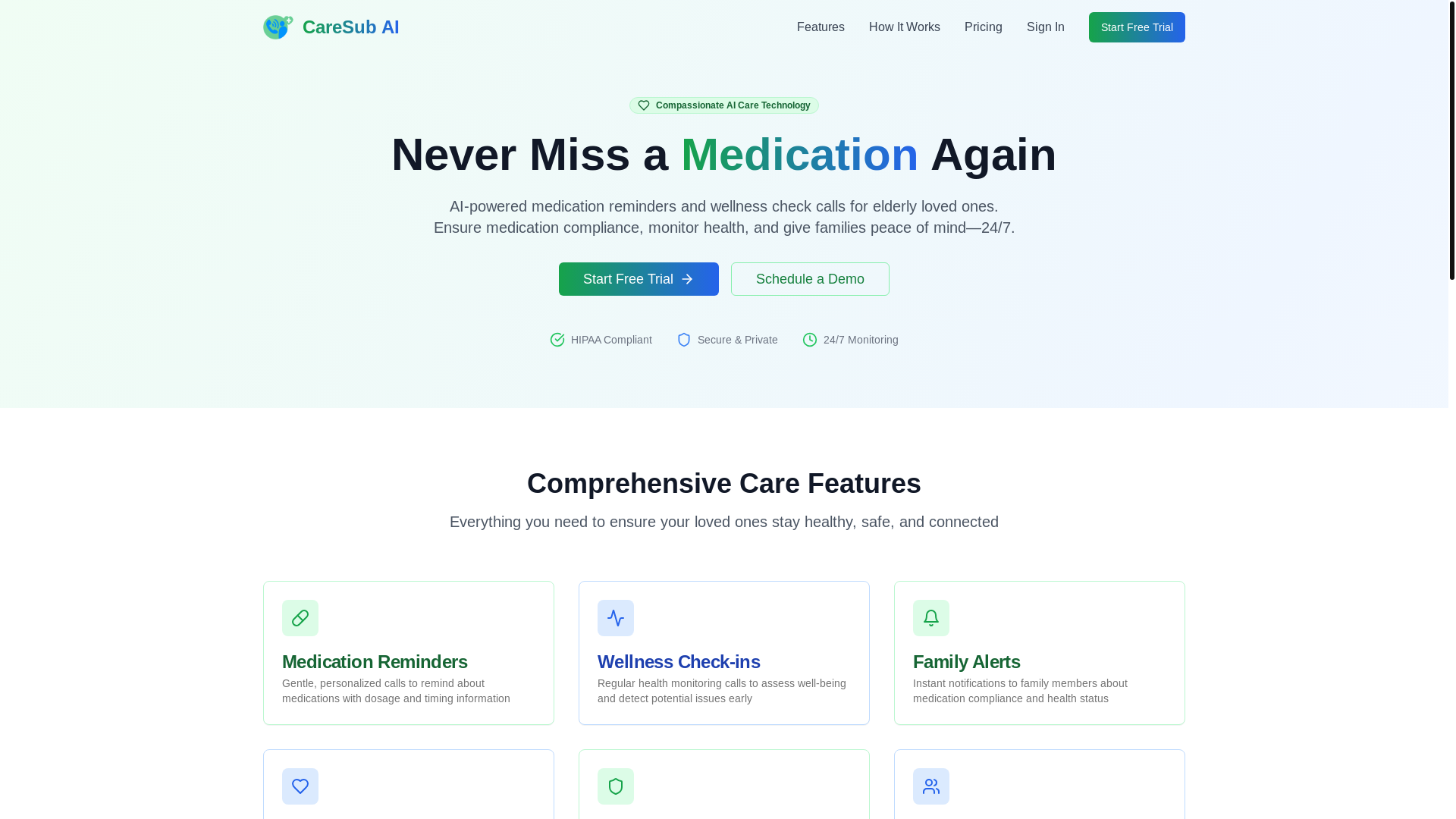 website screenshot of https://caresub.ai/