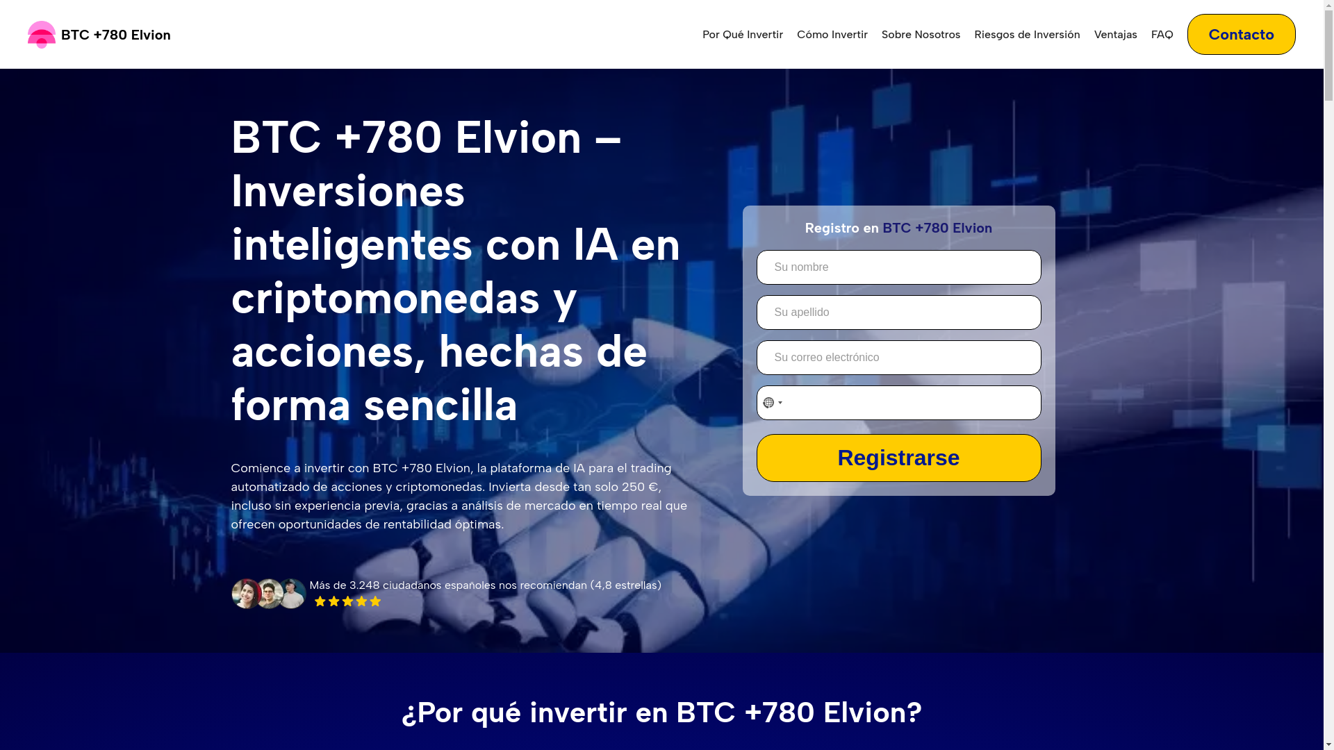 website screenshot of https://btc780-elvion.net/