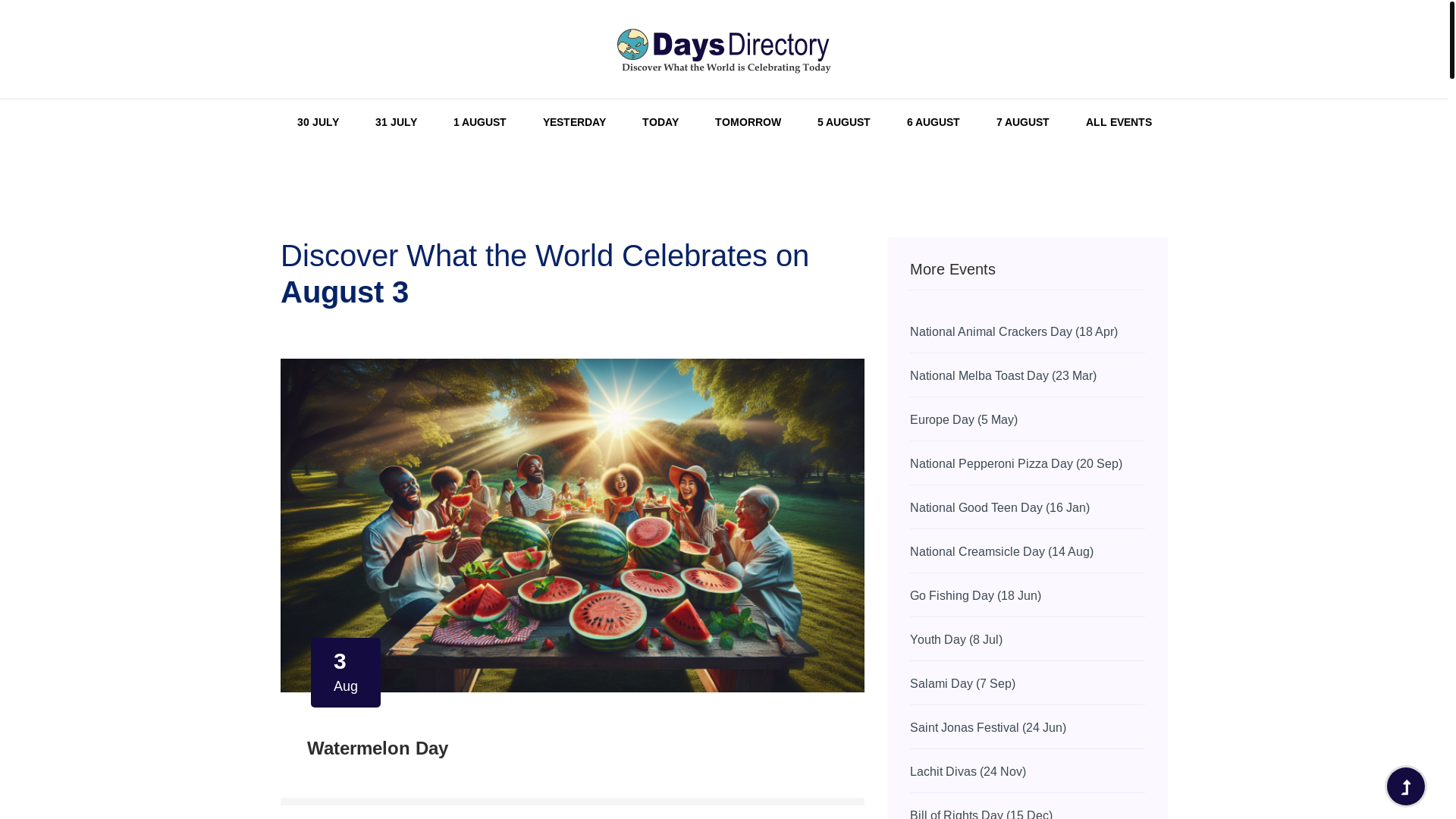 website screenshot of https://daysdirectory.com/