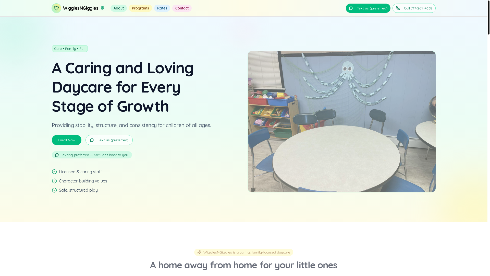 website screenshot of https://wngdaycare.com/