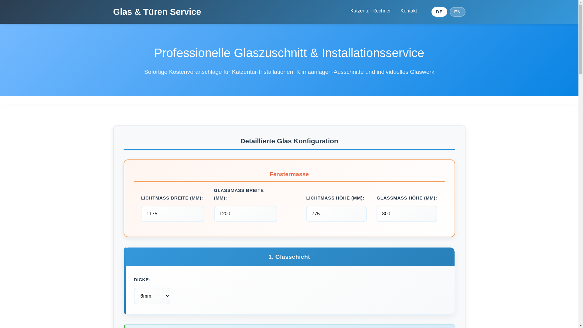 website screenshot of https://glasrechner.ch/