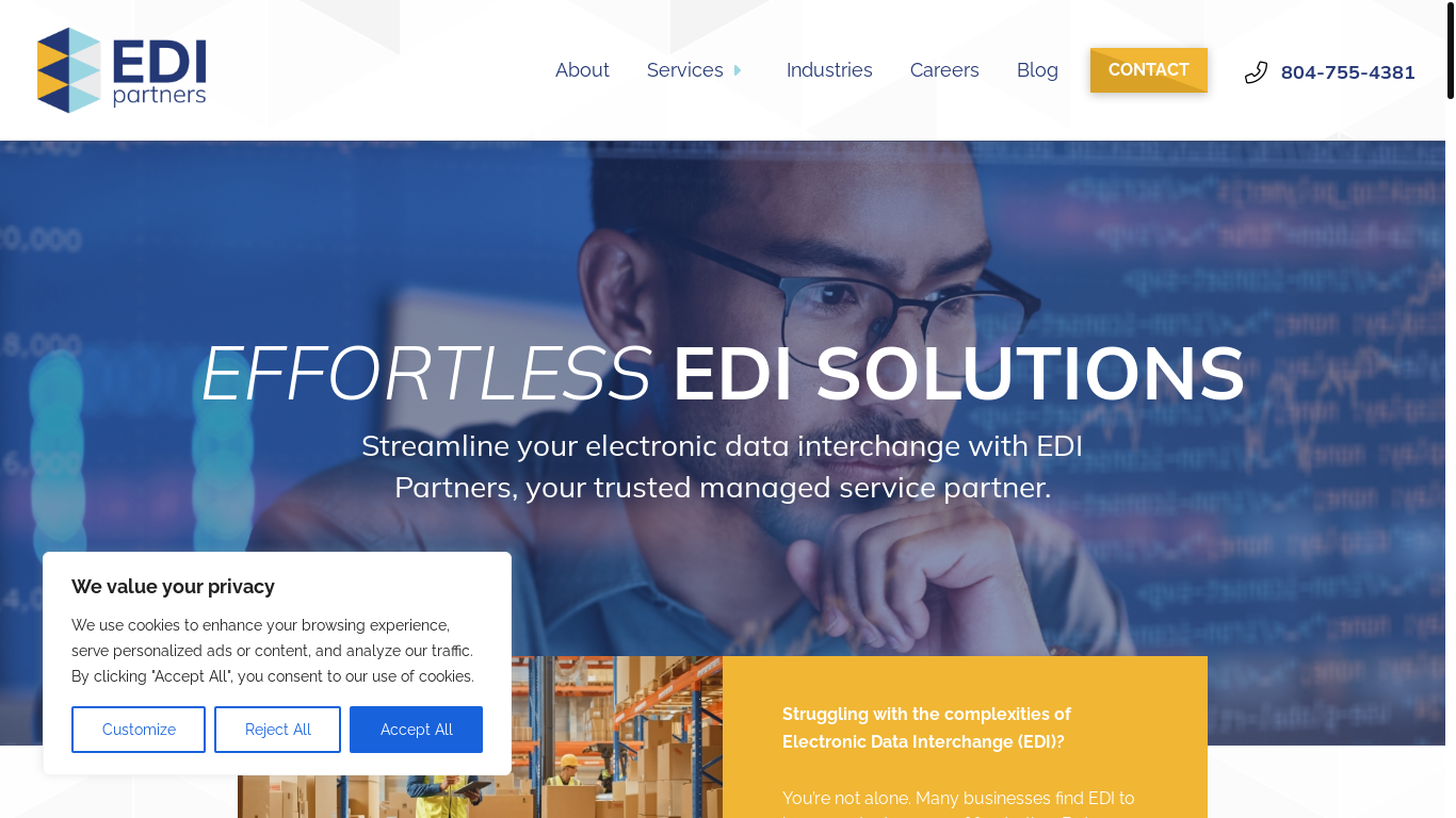 website screenshot of https://edi-partnercraft.com/