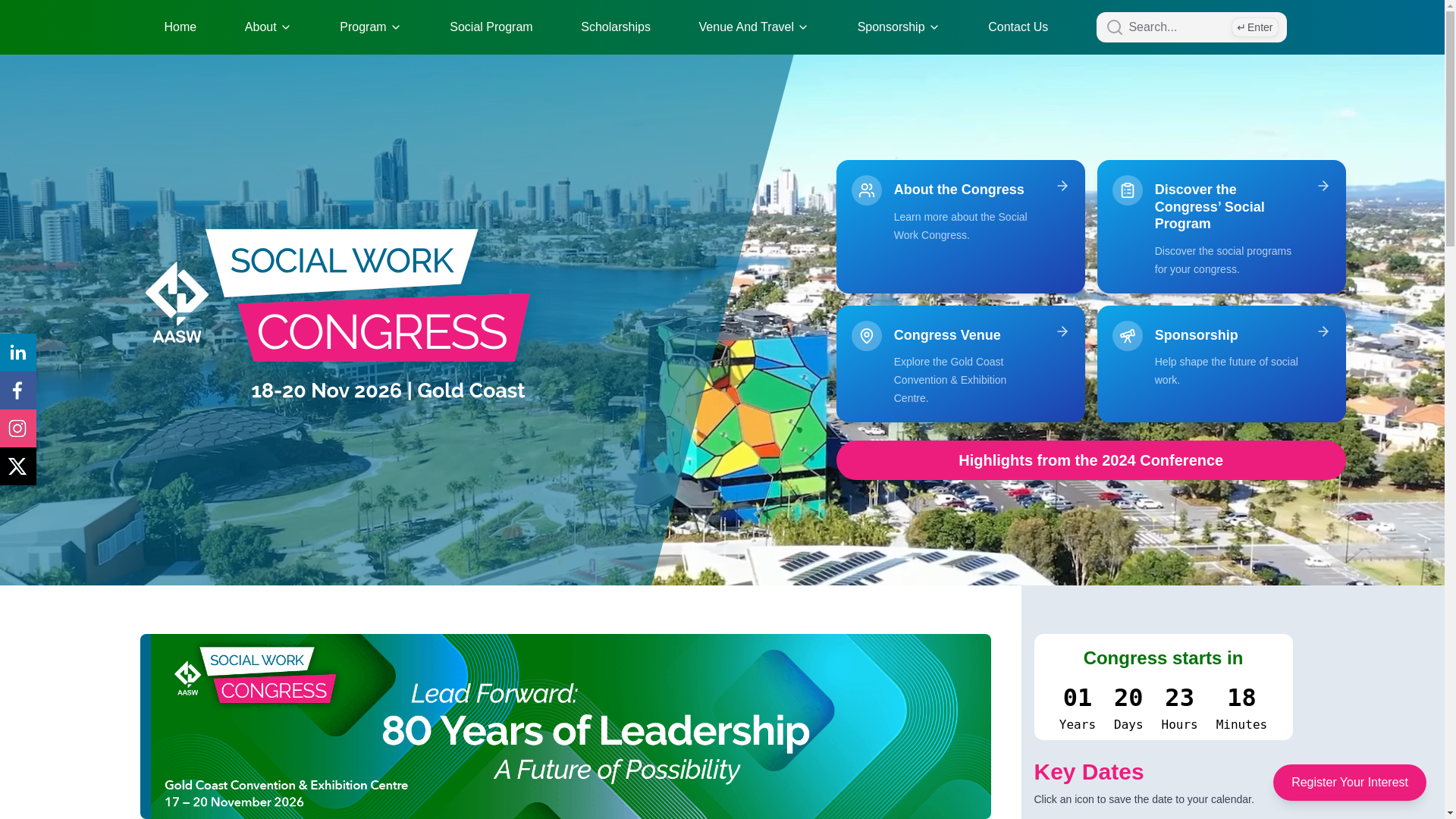 website screenshot of https://socialworkcongress.com.au/