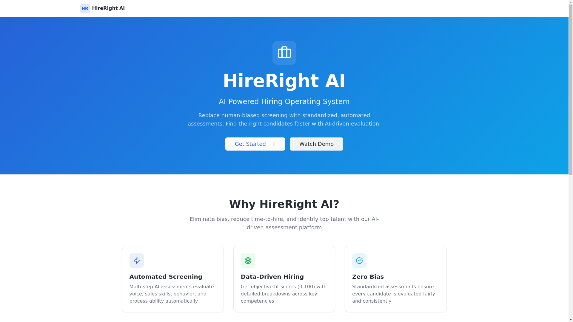 website screenshot of https://hirerightai.in/
