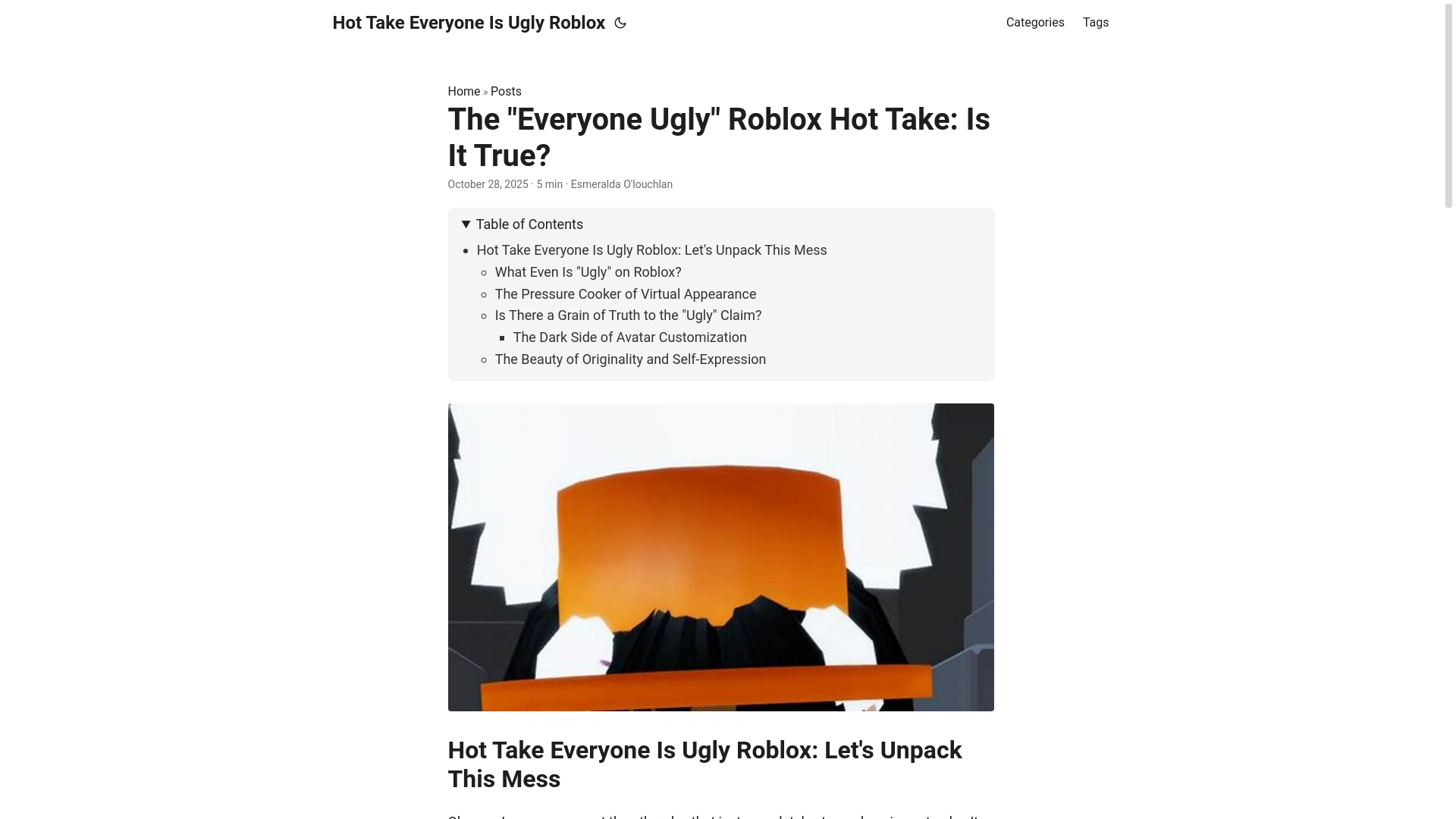 website screenshot of https://hot-take-everyone-is-ugly-roblox.pages.dev/