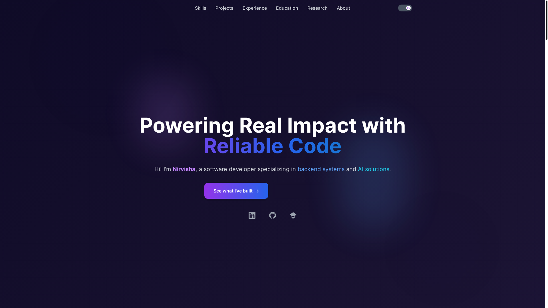 website screenshot of https://nirvishasoni.dev/