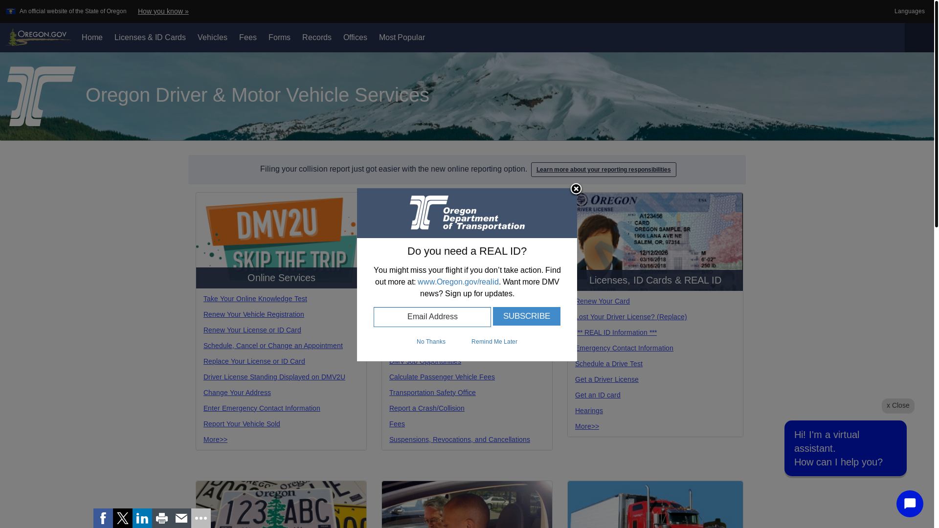 website screenshot of https://www.oregondmv.com/