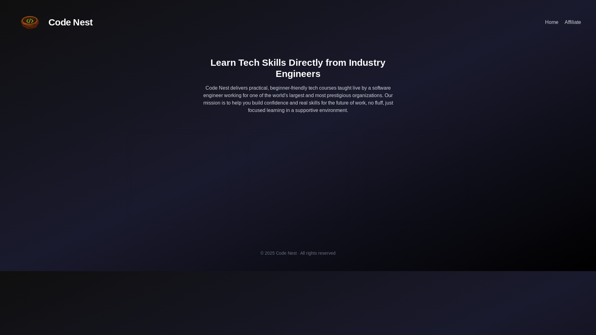 website screenshot of https://thecodenest.academy/