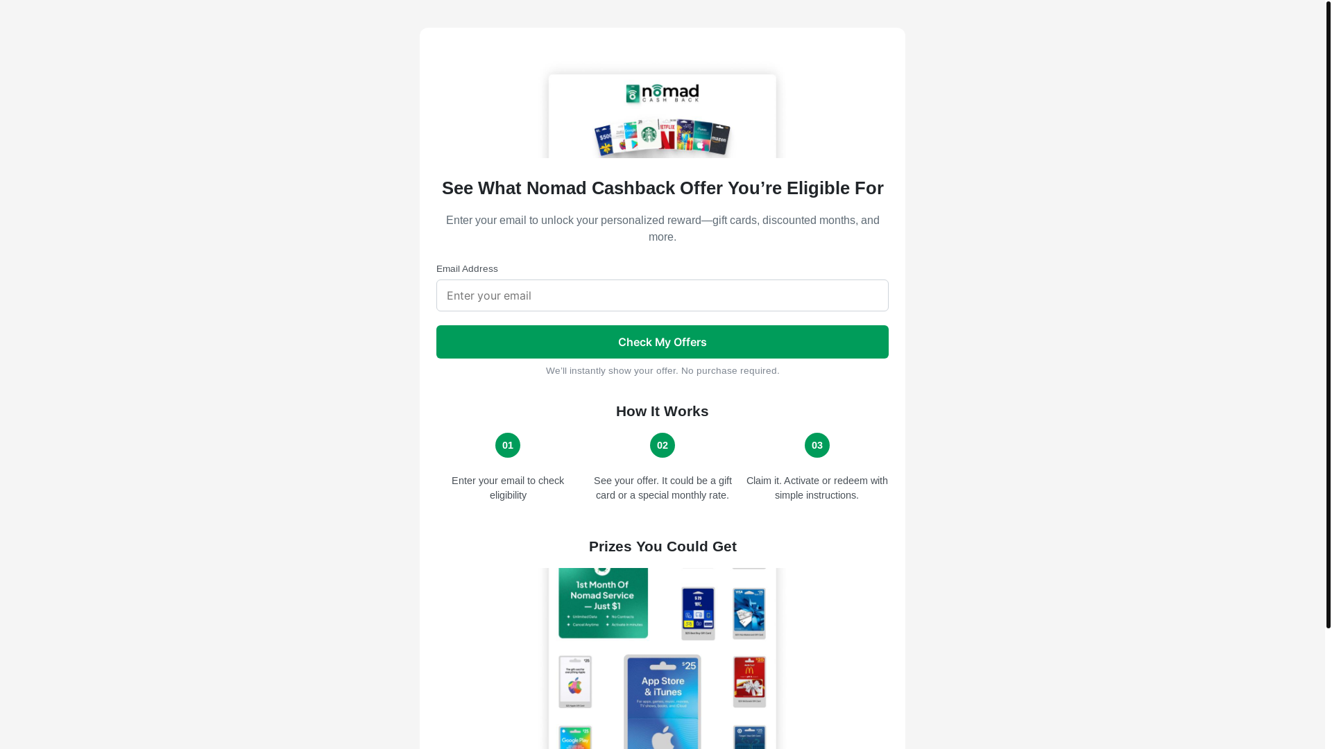 website screenshot of https://nomadcashback.com/