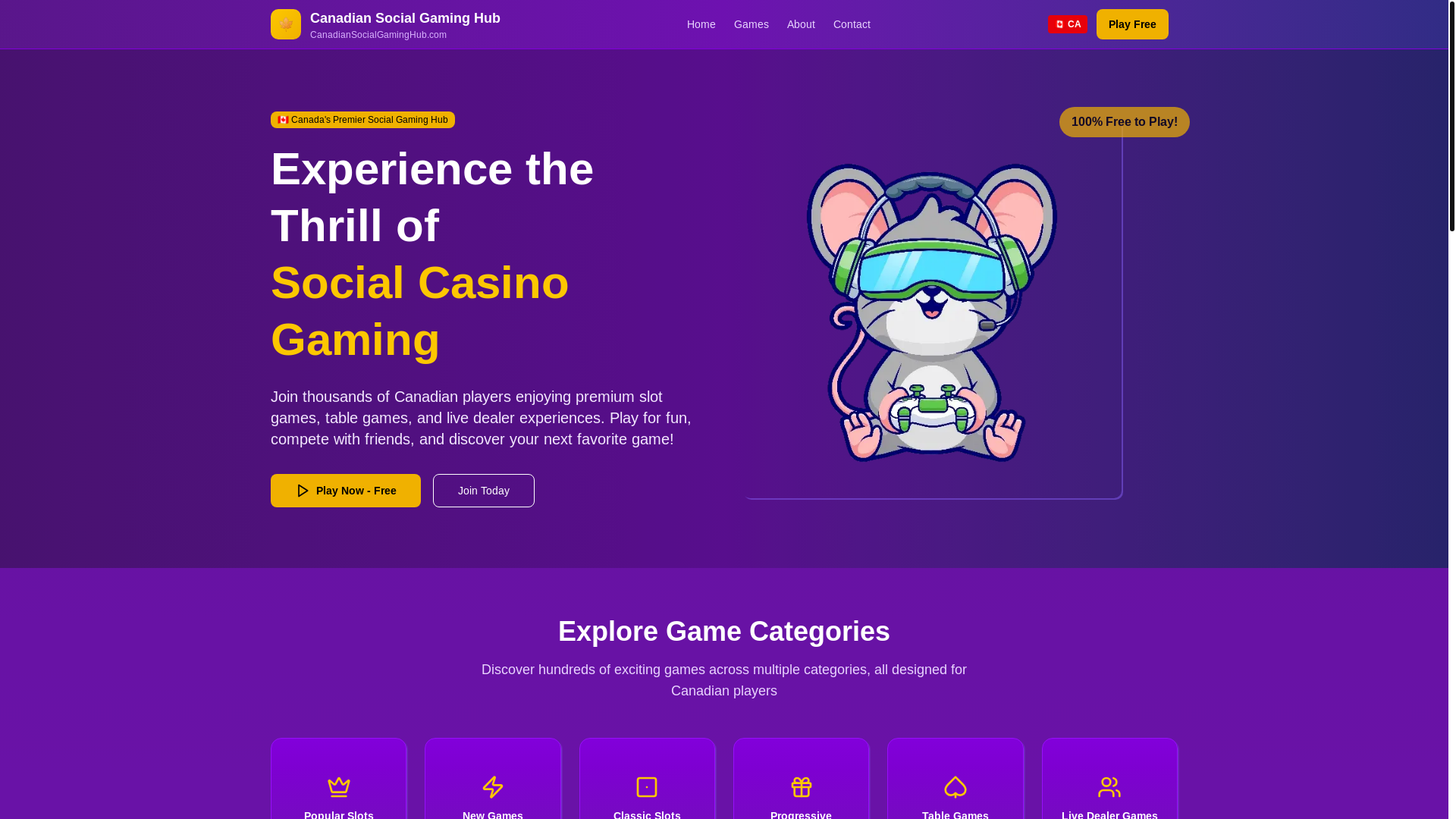 website screenshot of https://canadiansocialgaminghub.com/