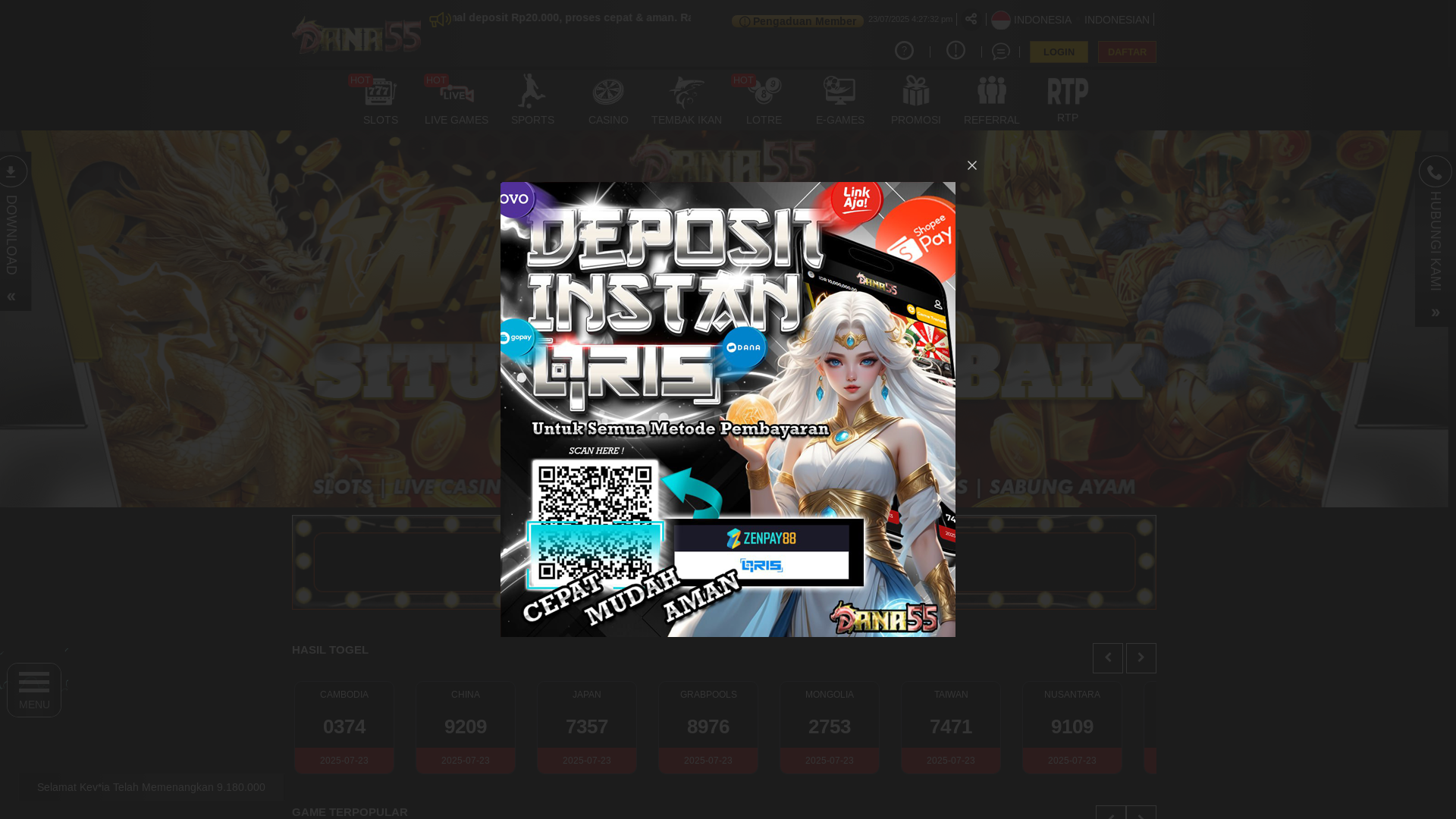 website screenshot of https://dana55vip.my/