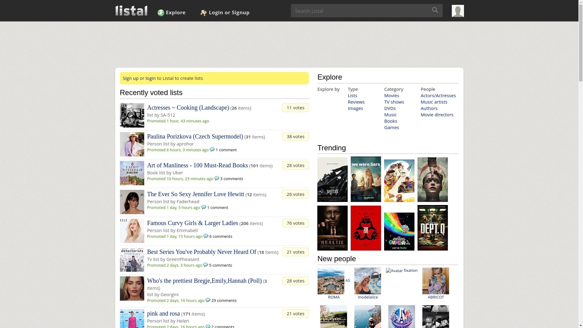website screenshot of https://listal.com/