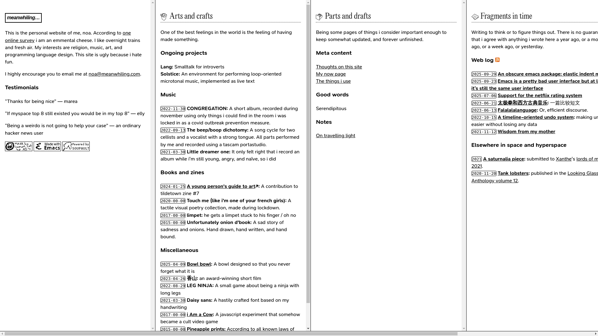 website screenshot of https://meanwhiling.com/