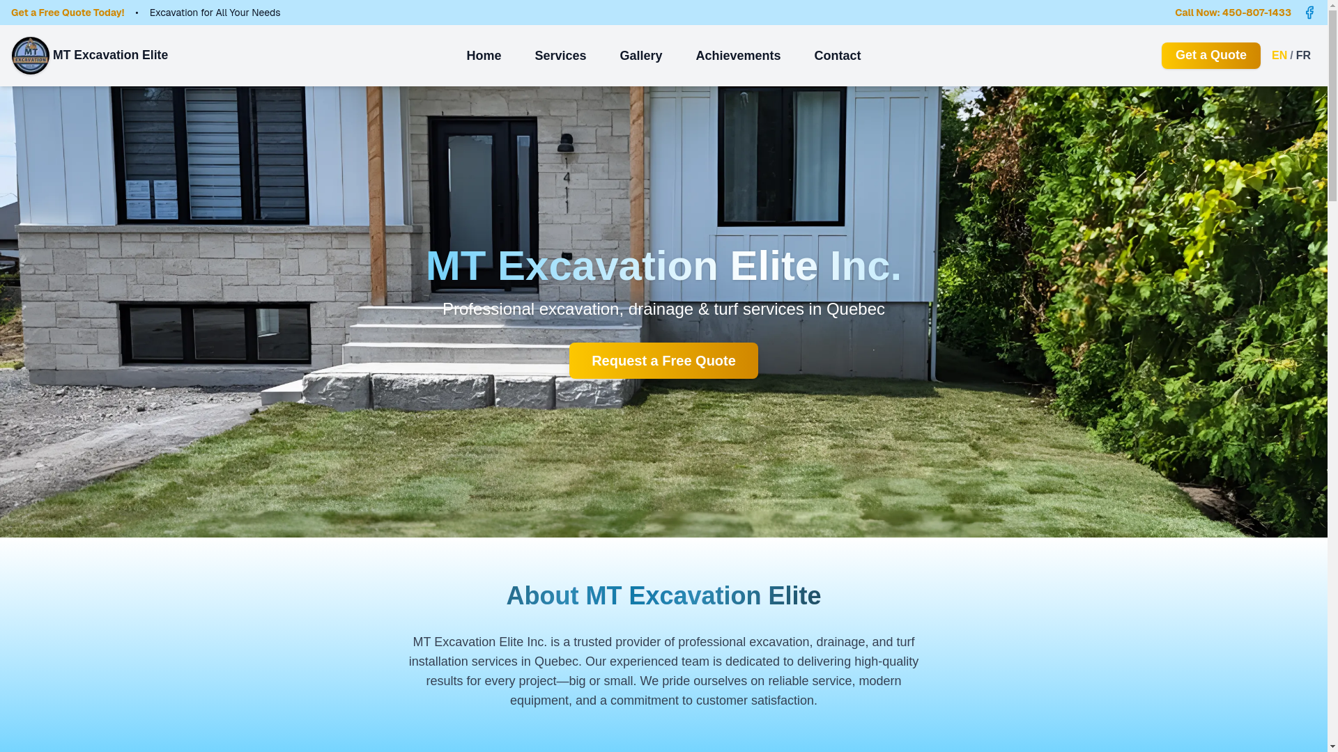 website screenshot of https://mtexcavationelite.com/