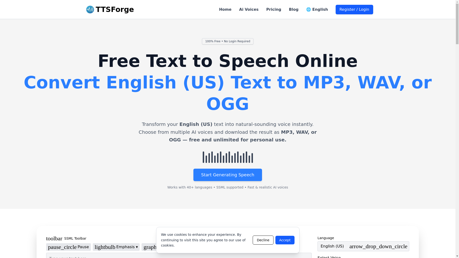 website screenshot of https://ttsforge.com