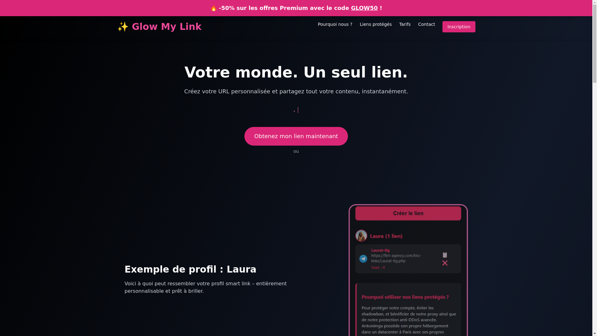 website screenshot of https://glowmylink.com/