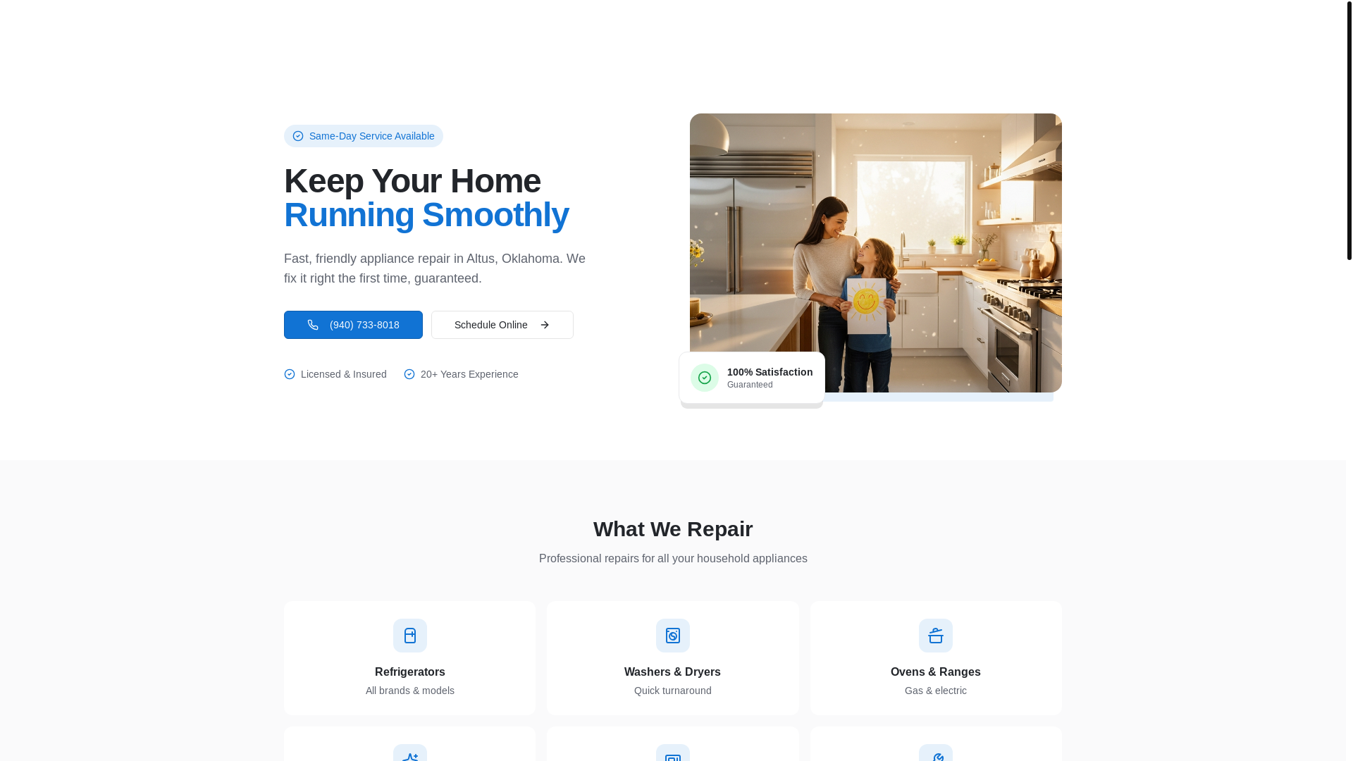 website screenshot of https://altusquickfix.com/