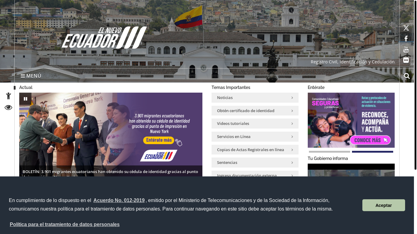 website screenshot of https://www.registrocivil.gob.ec/