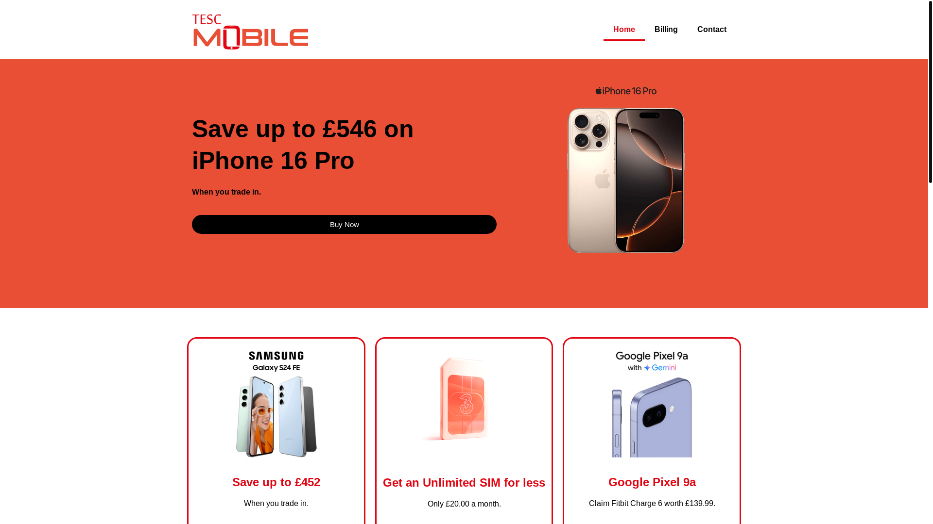 website screenshot of https://tescemobile.com/