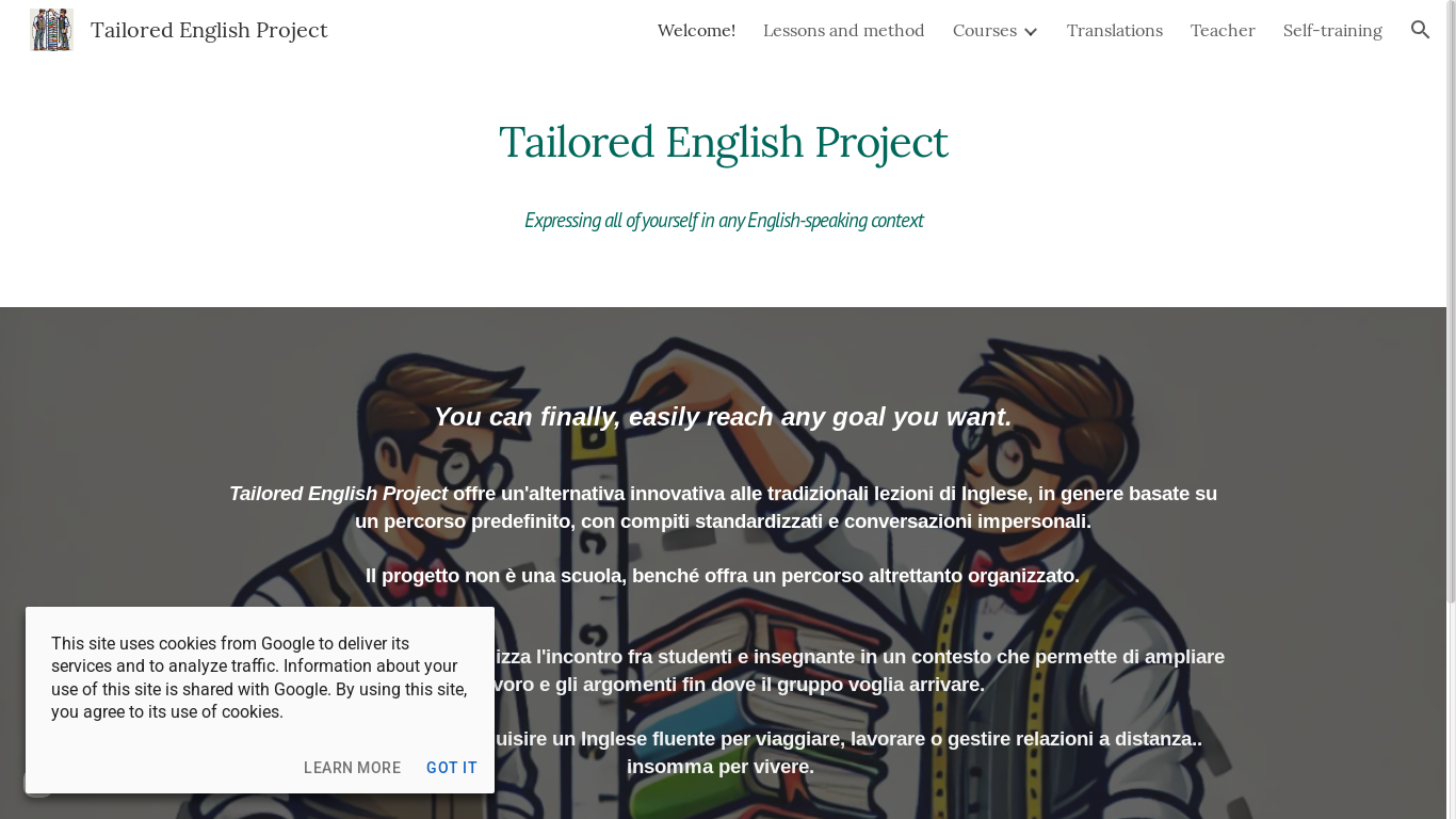 website screenshot of https://tailoredenglishproject.com/