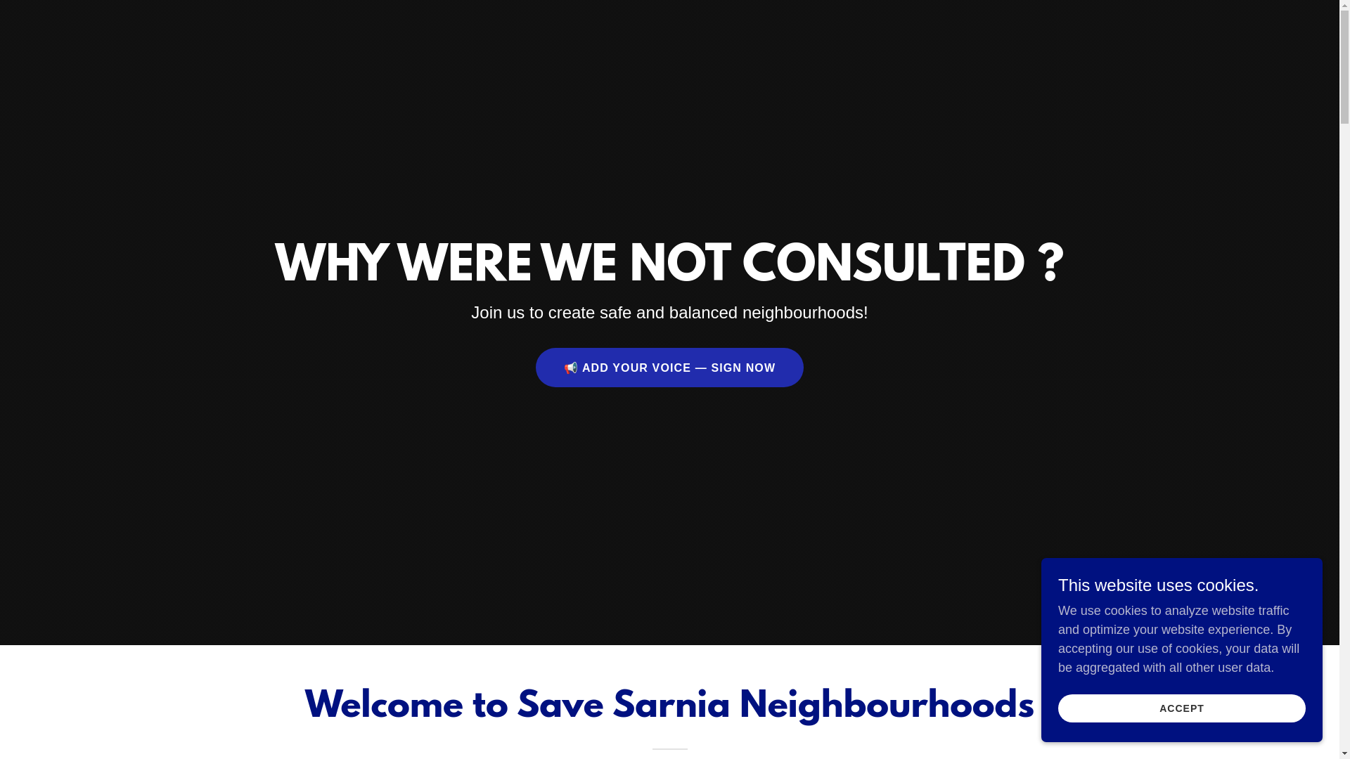 website screenshot of https://savesarnianeighbourhoods.ca/