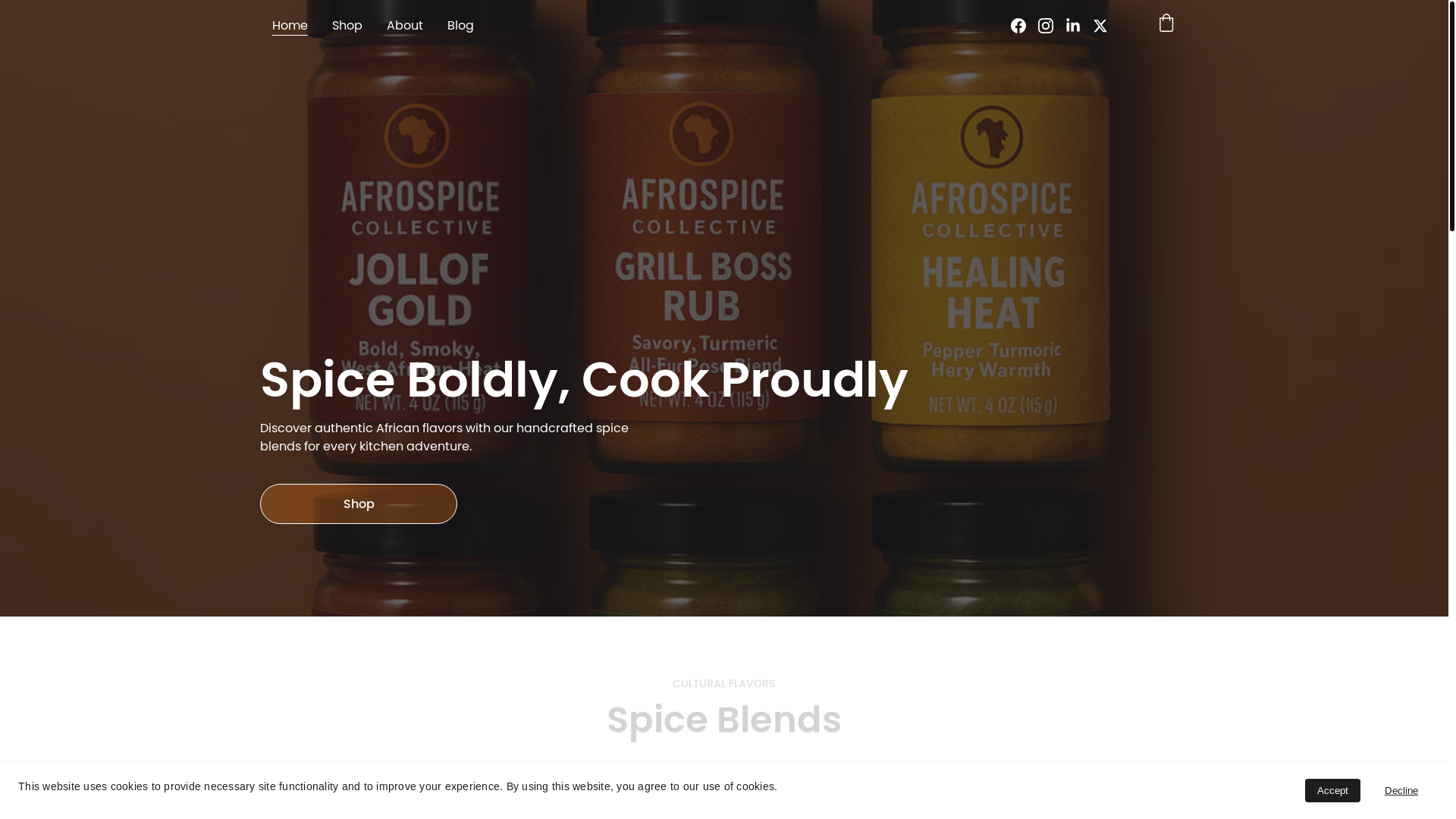 website screenshot of https://afrospicecollective.shop/