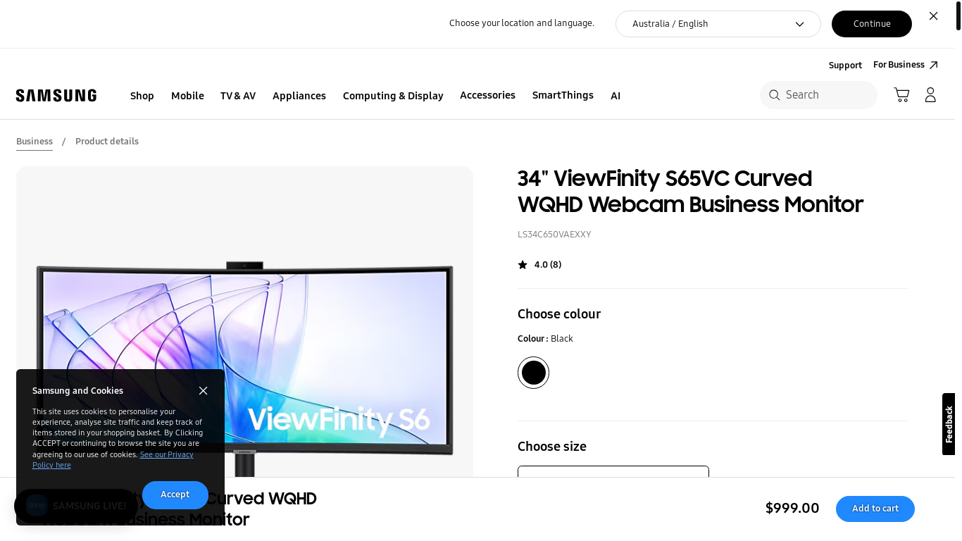 website screenshot of https://www.samsung.com/au/monitors/business/viewfinity-s6-s65vc-34-inch-curved-wqhd-webcam-business-monitor-ls34c650vaexxy/?msockid=3963d13e755b62ac292cc4e3745e634d