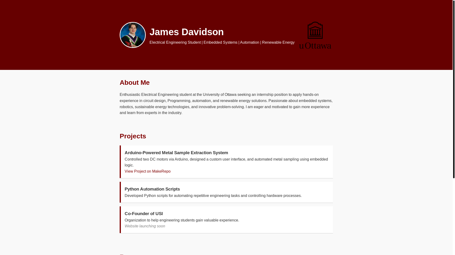 website screenshot of https://jamesdavidson.me/